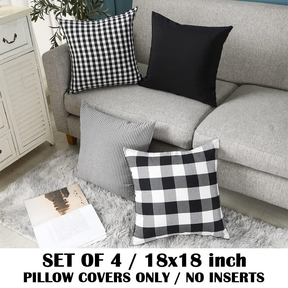 Black and White Buffalo Plaid Polyester Outdoor Pillow Covers Set