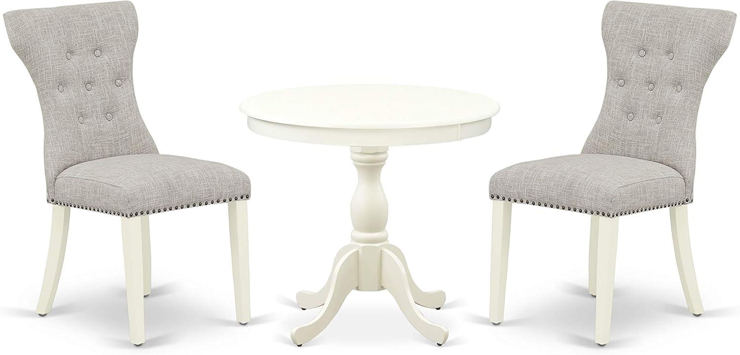 Linen White Round Dining Table Set with Tufted Chairs