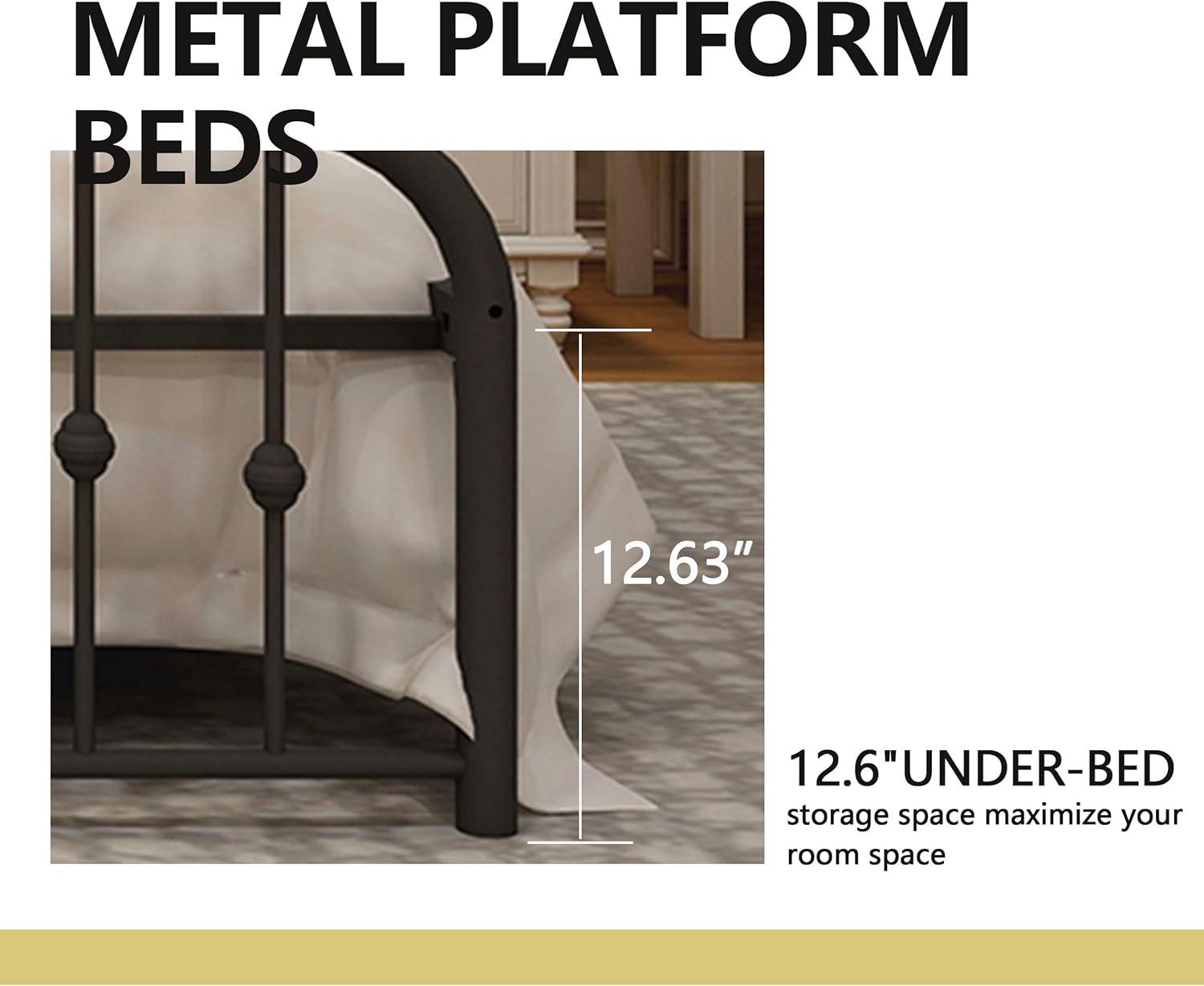 alazyhome Metal Bed Frame Queen Size Platform No Box Spring Needed with Vintage Headboard and Footboard Premium Steel Slat Support Mattress Foundation Black.