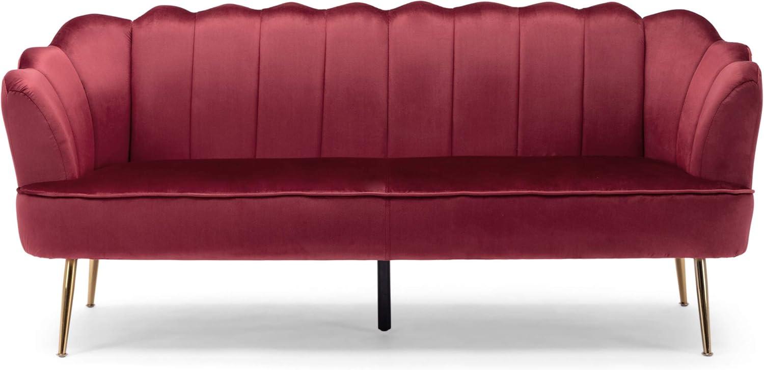 Reitz Modern Glam Velvet Channel Stitch 3 Seater Shell Sofa Blush Pink/Gold - Christopher Knight Home: Durable Iron Legs, Polyester Upholstery