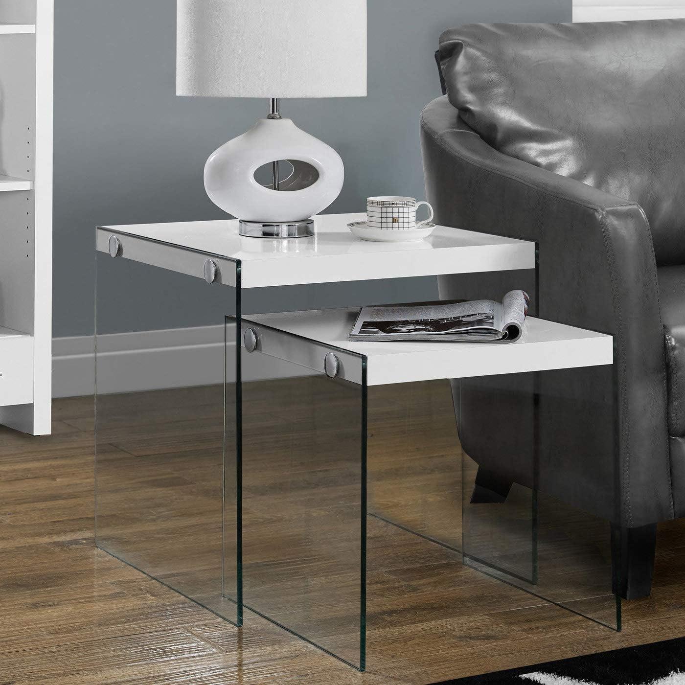 Table, Tempered Glass, Glossy White