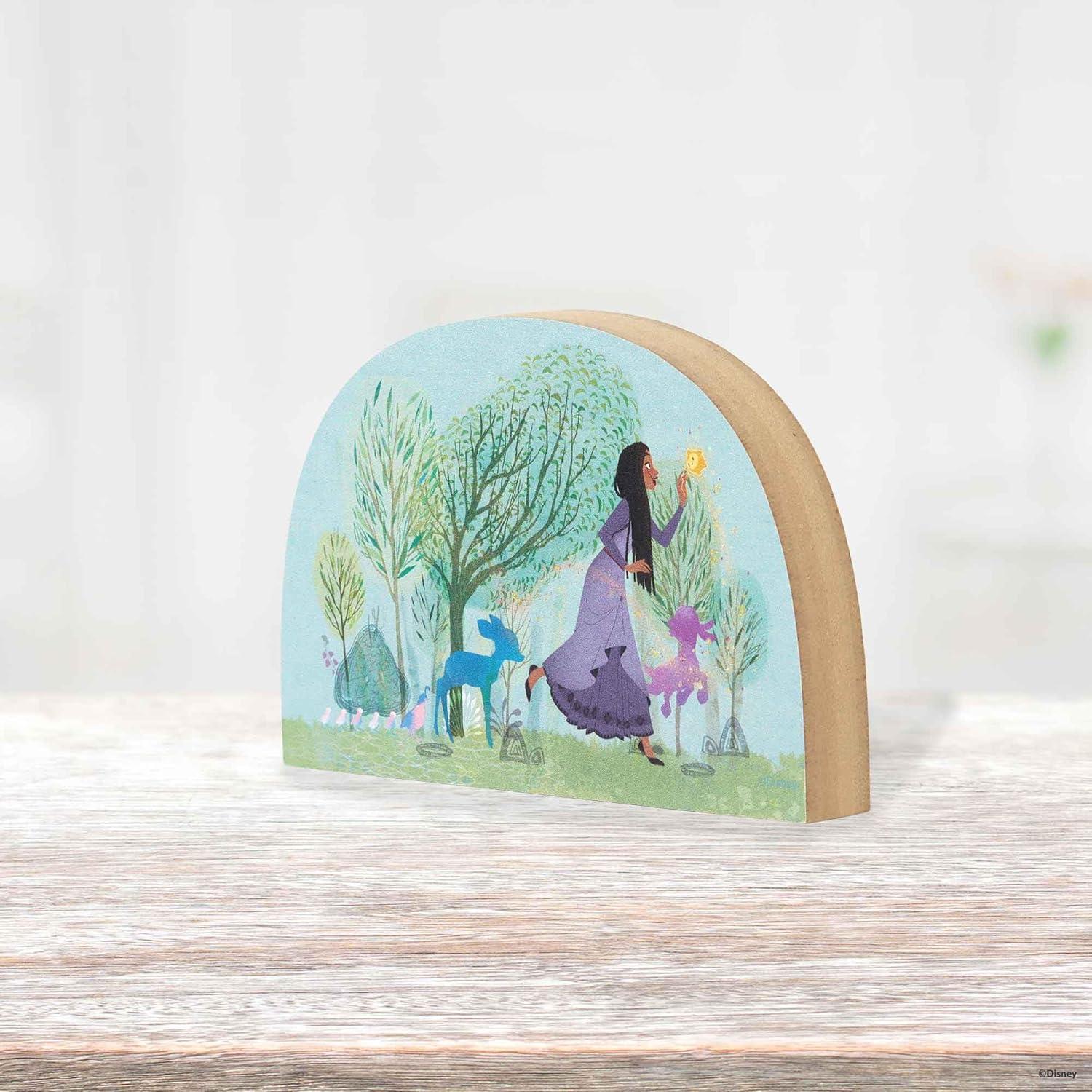 Disney Wish Asha and Star Whimsical Woods Scene Shelf Sitter Decor - Fun Wish Wood Block Cutout for Kids' Bedroom or Play Room