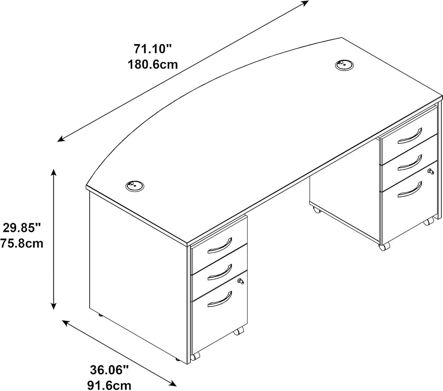 Series C Bow Front Desk with (2) 3 Drawer Mobile Pedestals