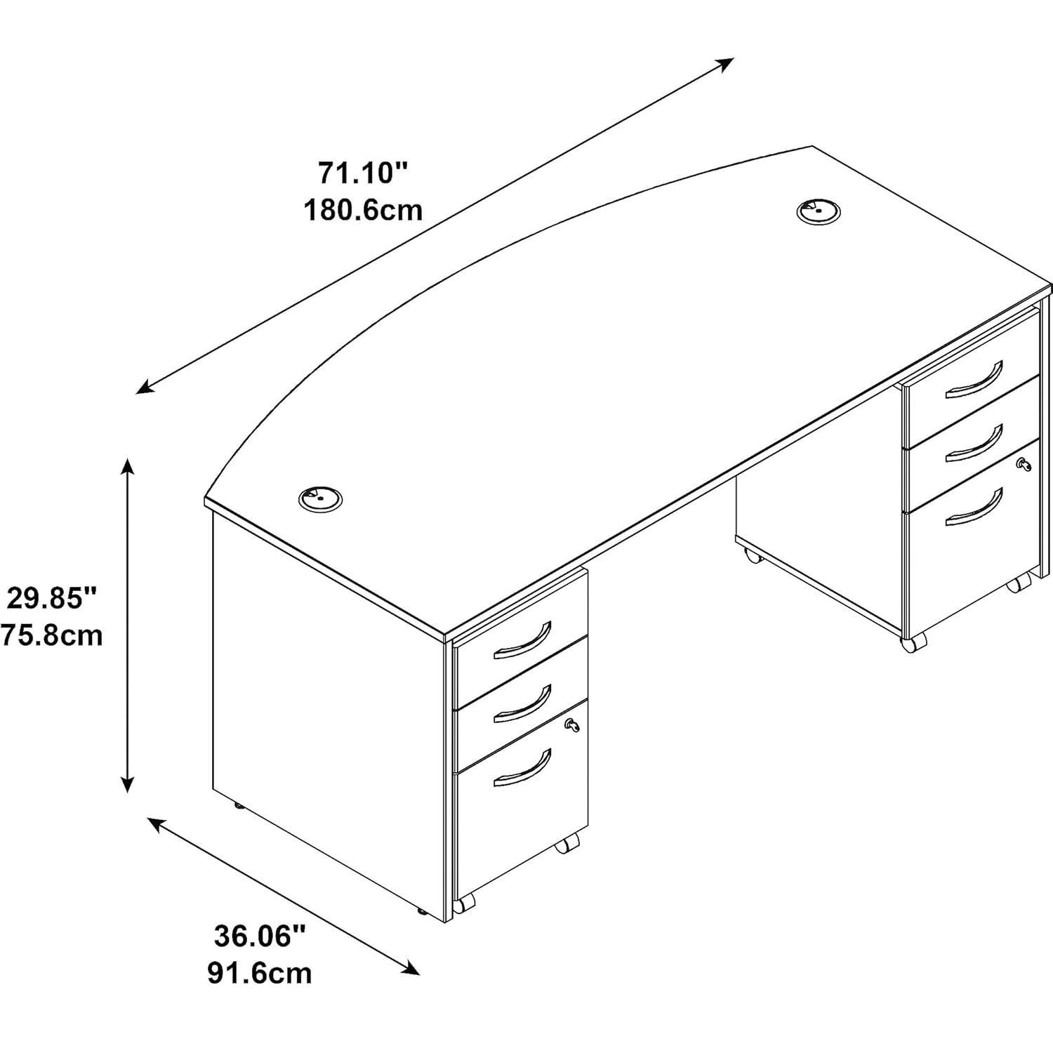 Series C Bow Front Desk with (2) 3 Drawer Mobile Pedestals