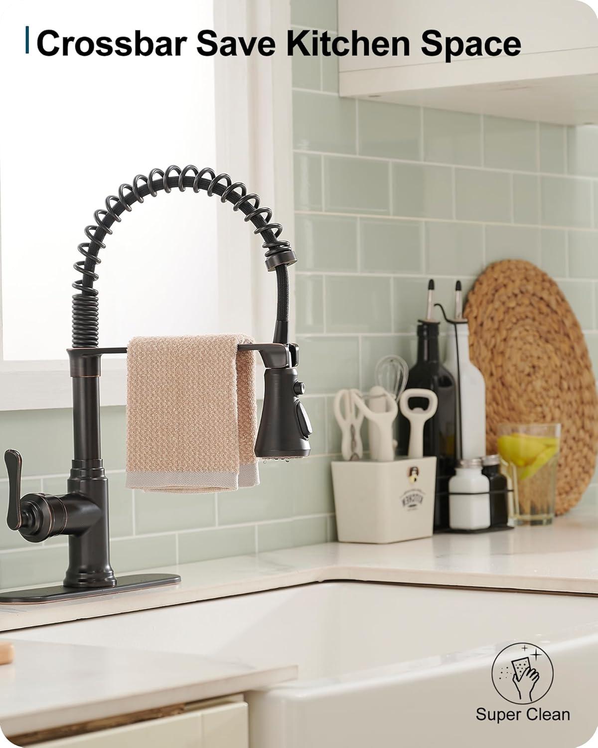 FORIOUS Rustic Kitchen Faucet with Pull Down Sprayer Oil Rubbed Brown, 3 Modes Stainless Steel High Arc Vintage Spring Sink Faucet 1 or 3 Holes for Pot Filler, Farmhouse Camper Wet Bar