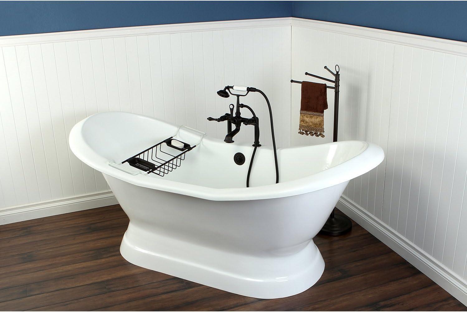 Kingston Brass Aqua Eden 72-Inch Cast Iron Oval Double Slipper Pedestal Tub (7-Inch Faucet Drillings)