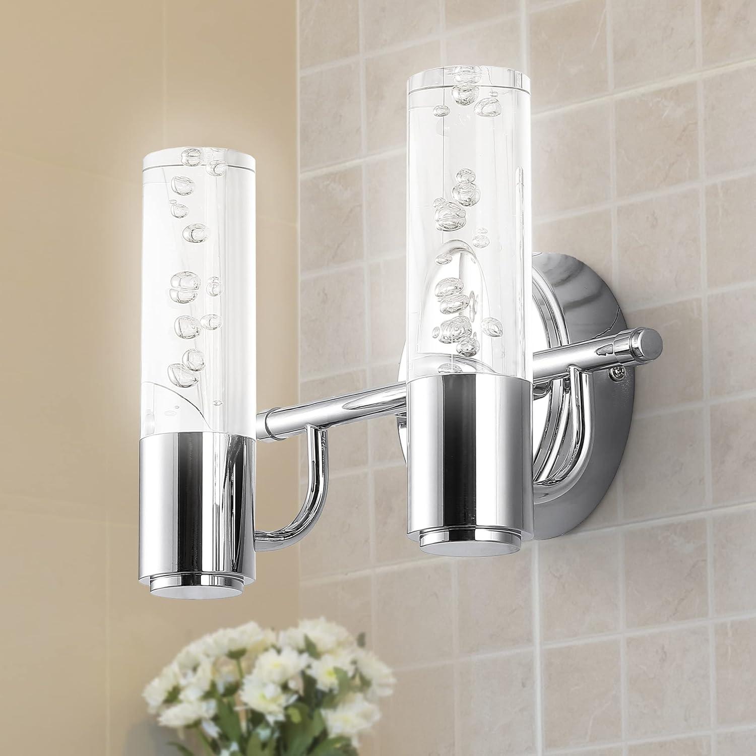 Bolha 10.75" 2-Light Minimalist Modern Bubble Acrylic/Iron Integrated LED Vanity Light, Chrome