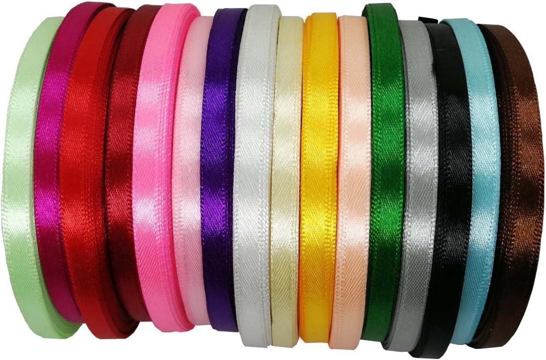 JESEP 16 Rolls Multi-Color Satin Fabric Ribbon for Crafting and Sewing