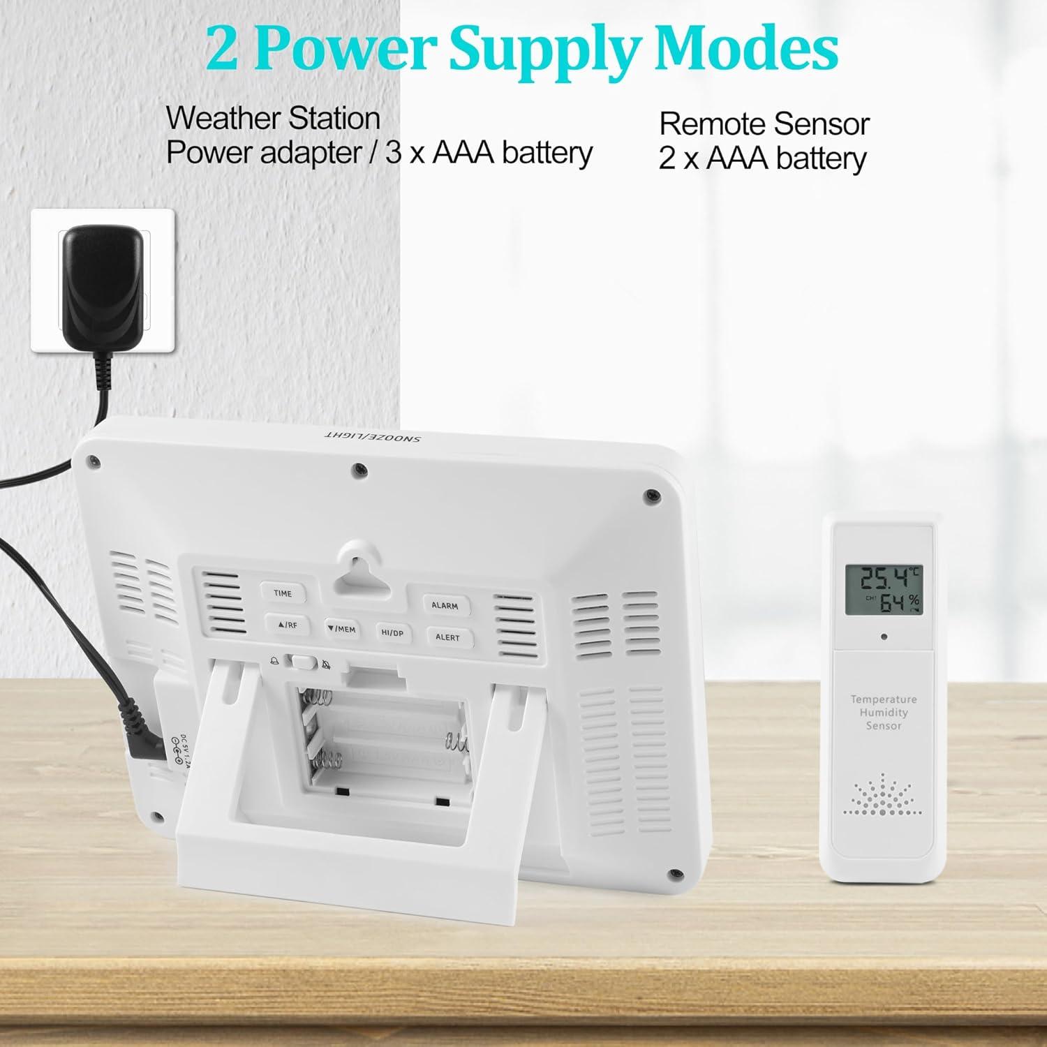 Weather Station Wireless Indoor Outdoor Thermometer, Color Display Digital Thermometer Humidity Monitor with Atomic Clock, Forecast Station with Calendar and Adjustable Backlight for Home