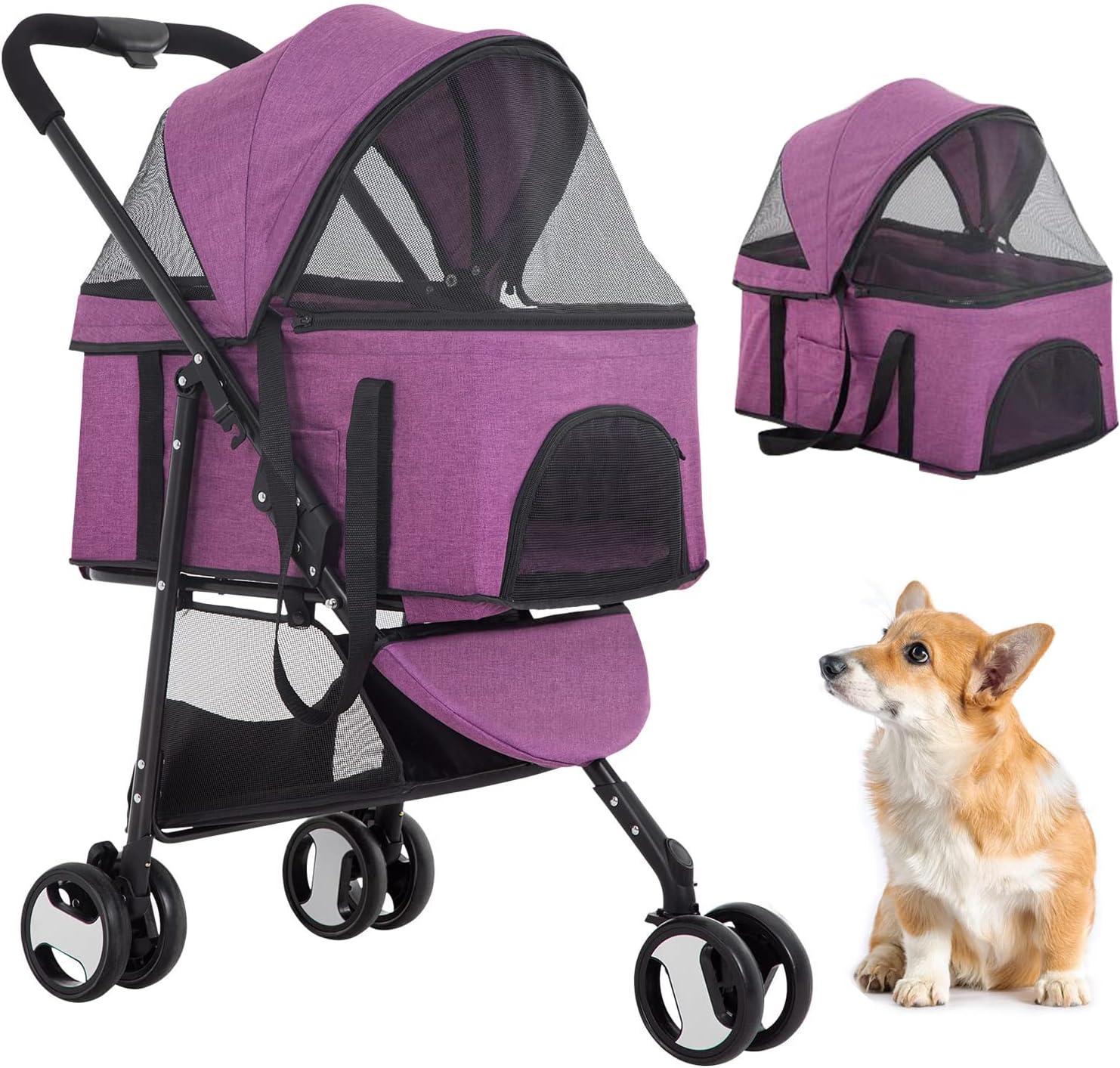 BestPet Foldable Pet Stroller with Detachable Carrier