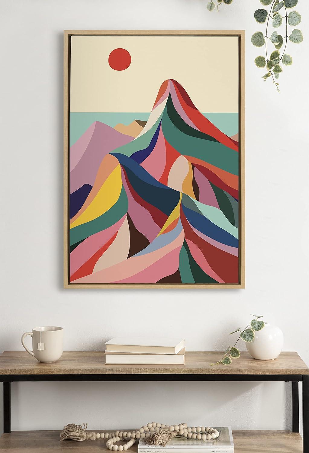 Kate and Laurel Sylvie MCM Mountains Framed Canvas by Rachel Lee of My Dream Wall, 23x33, Natural