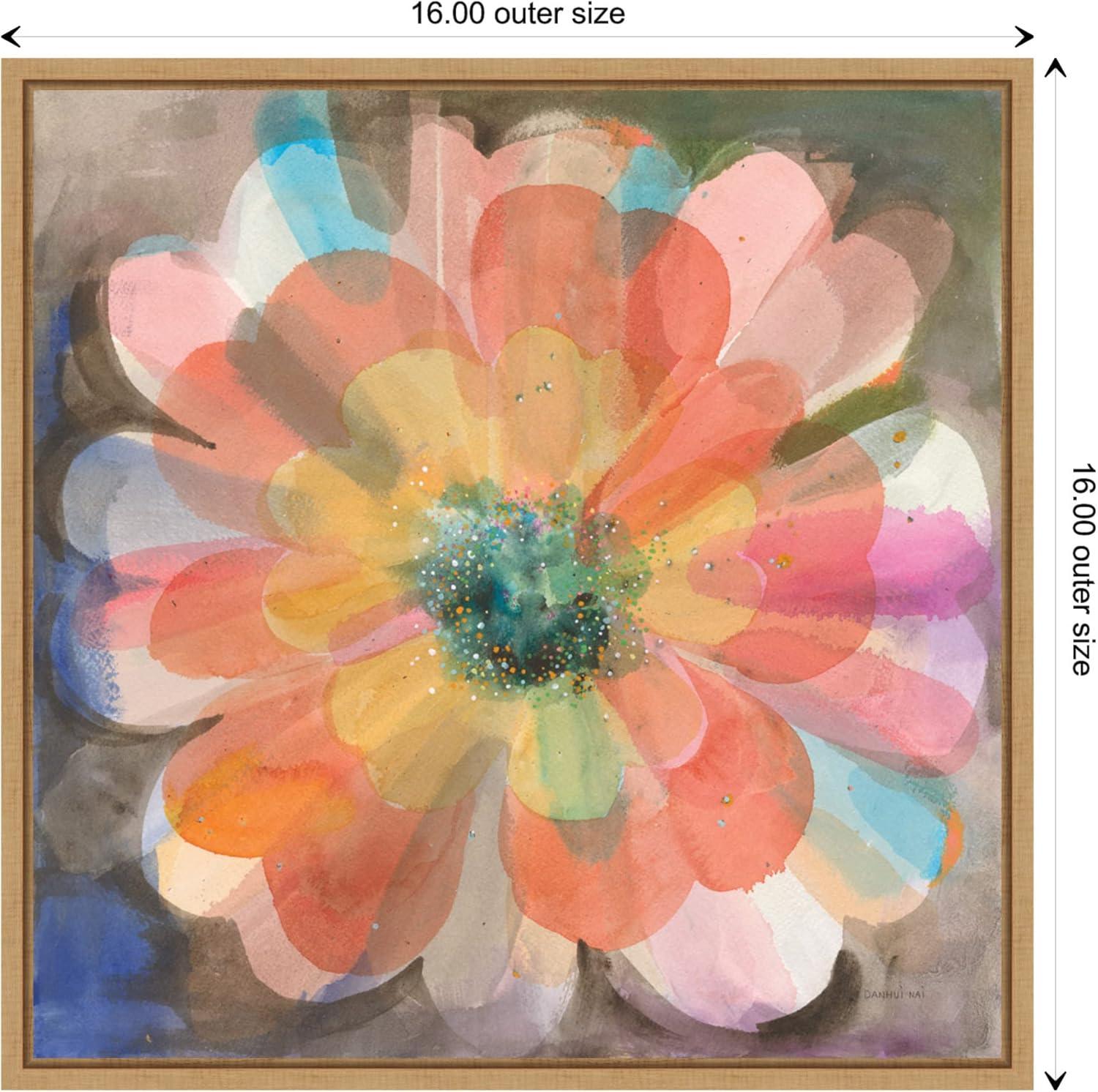 16" x 16" Multicolor Abstract Floral Canvas Print with Maple Frame