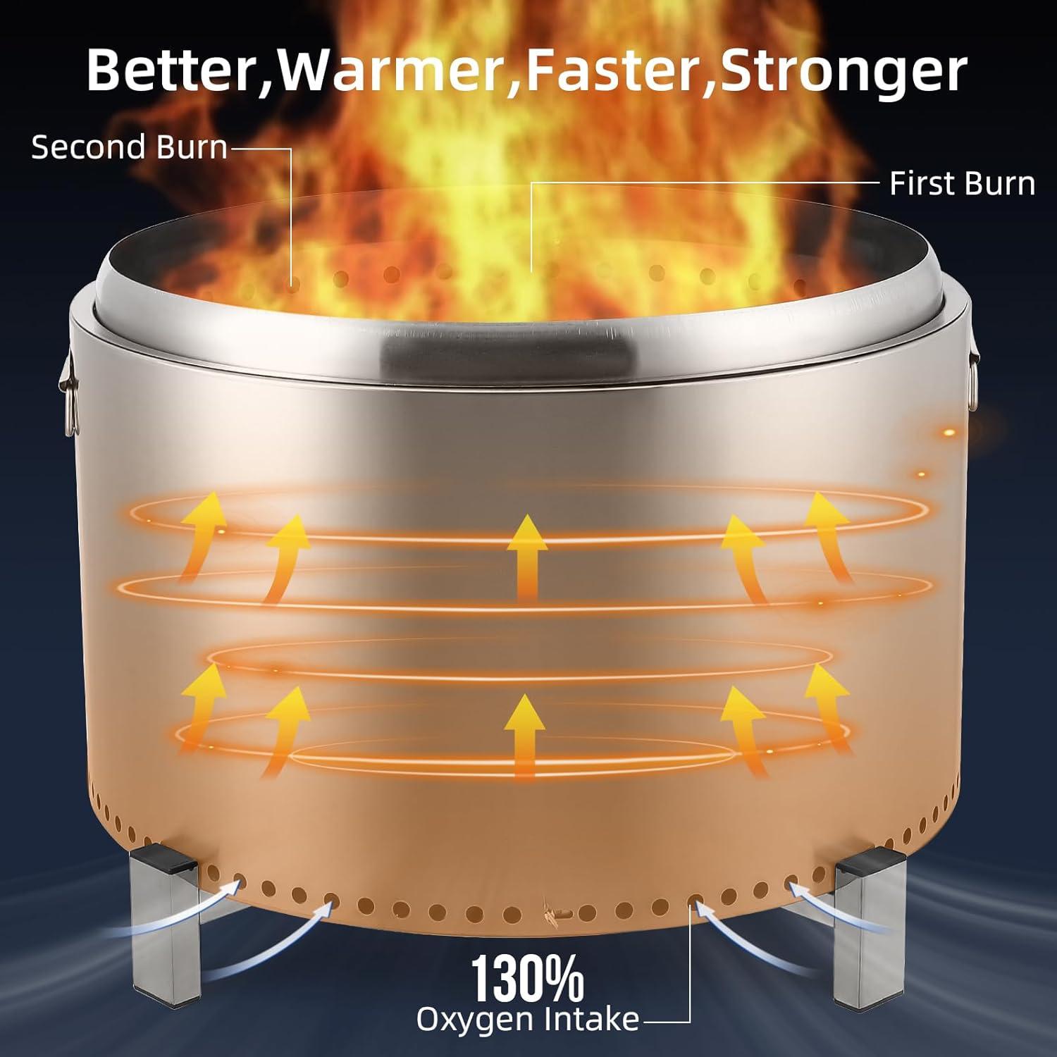 27-Inch Stainless Steel Smokeless Fire Pit with Removable Stand