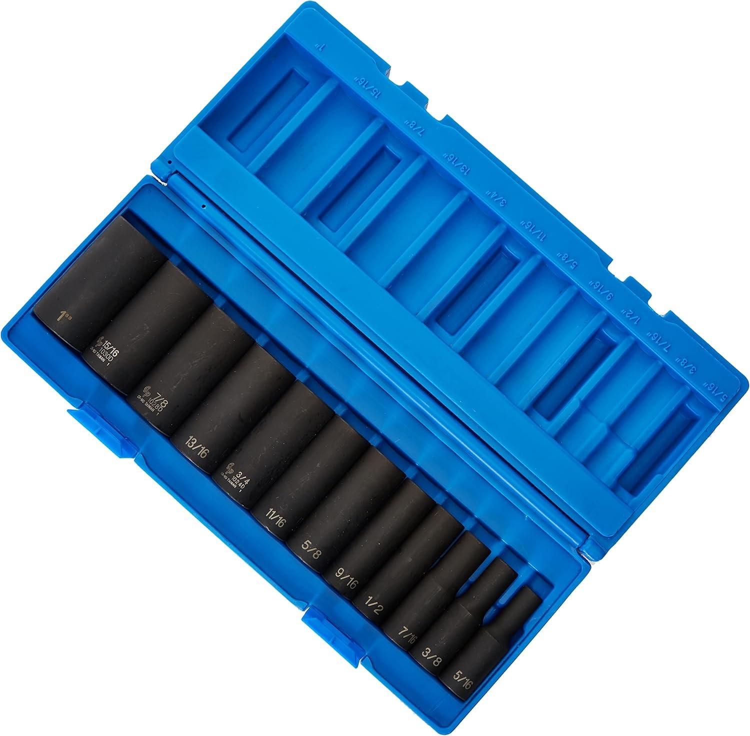 Chrome-Molybdenum 12-Piece Deep Socket Set with Blue Case