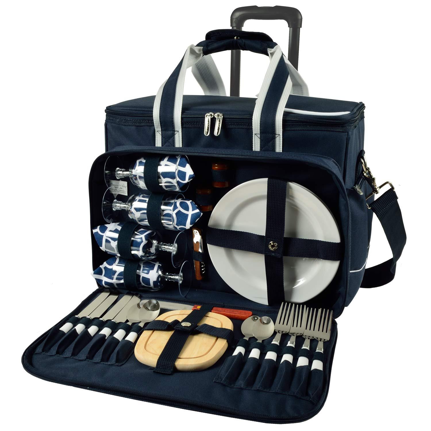 Picnic at Ascot Picnic At Ascot Soft Sided Rolling Cooler With Four Person Picnic Set