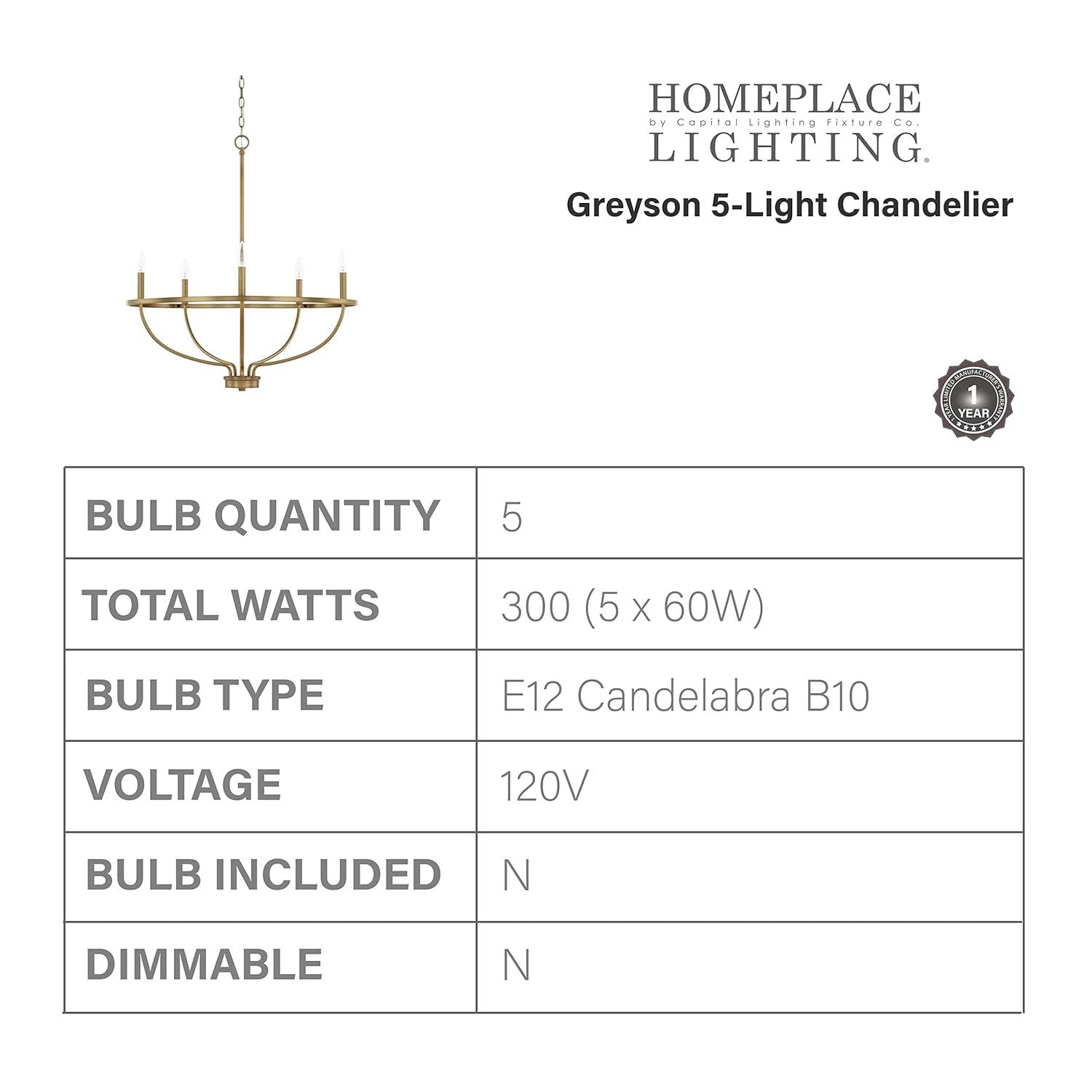 Capital Lighting Greyson 5-Light Aged Brass Chandelier