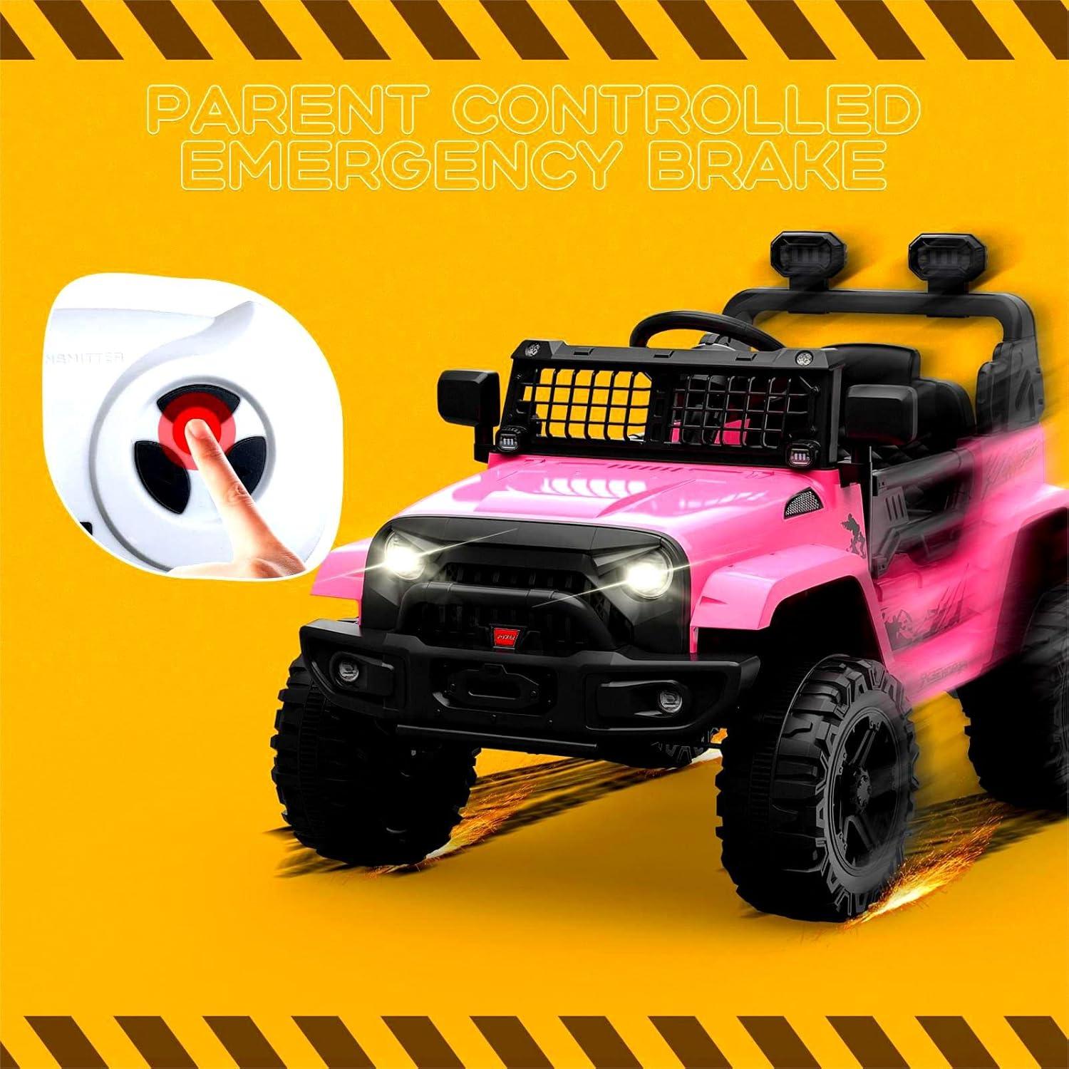 Kids Ride on Truck, 12V Children Electric Ride on Car w/Parent Remote Control, Spring Suspension, LED Lights, 2 Speeds Electric Vehicles for Boys and Girls