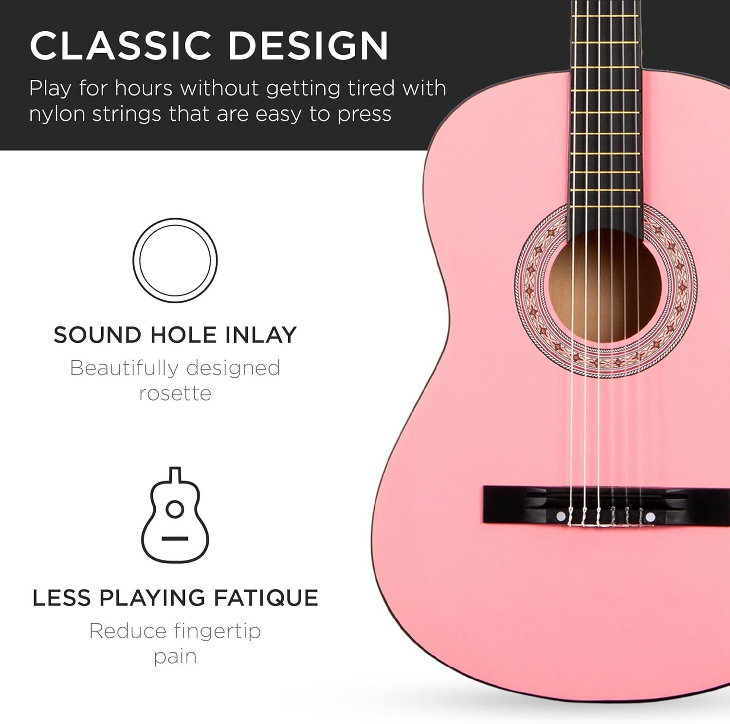 Best Choice Products 38in Beginner Acoustic Guitar Starter Kit w/ Gig Bag, Strap, Extra Strings - Pink