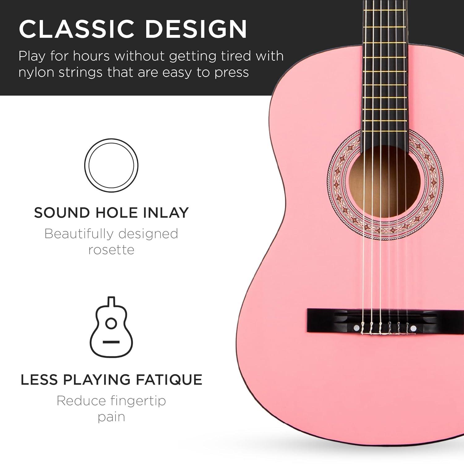 Best Choice Products 38in Beginner Acoustic Guitar Starter Kit w/ Gig Bag, Strap, Extra Strings - Pink