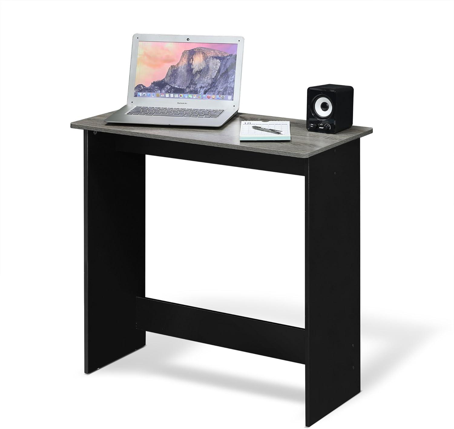 Simplistic French Oak Grey Study Desk with Black Accents