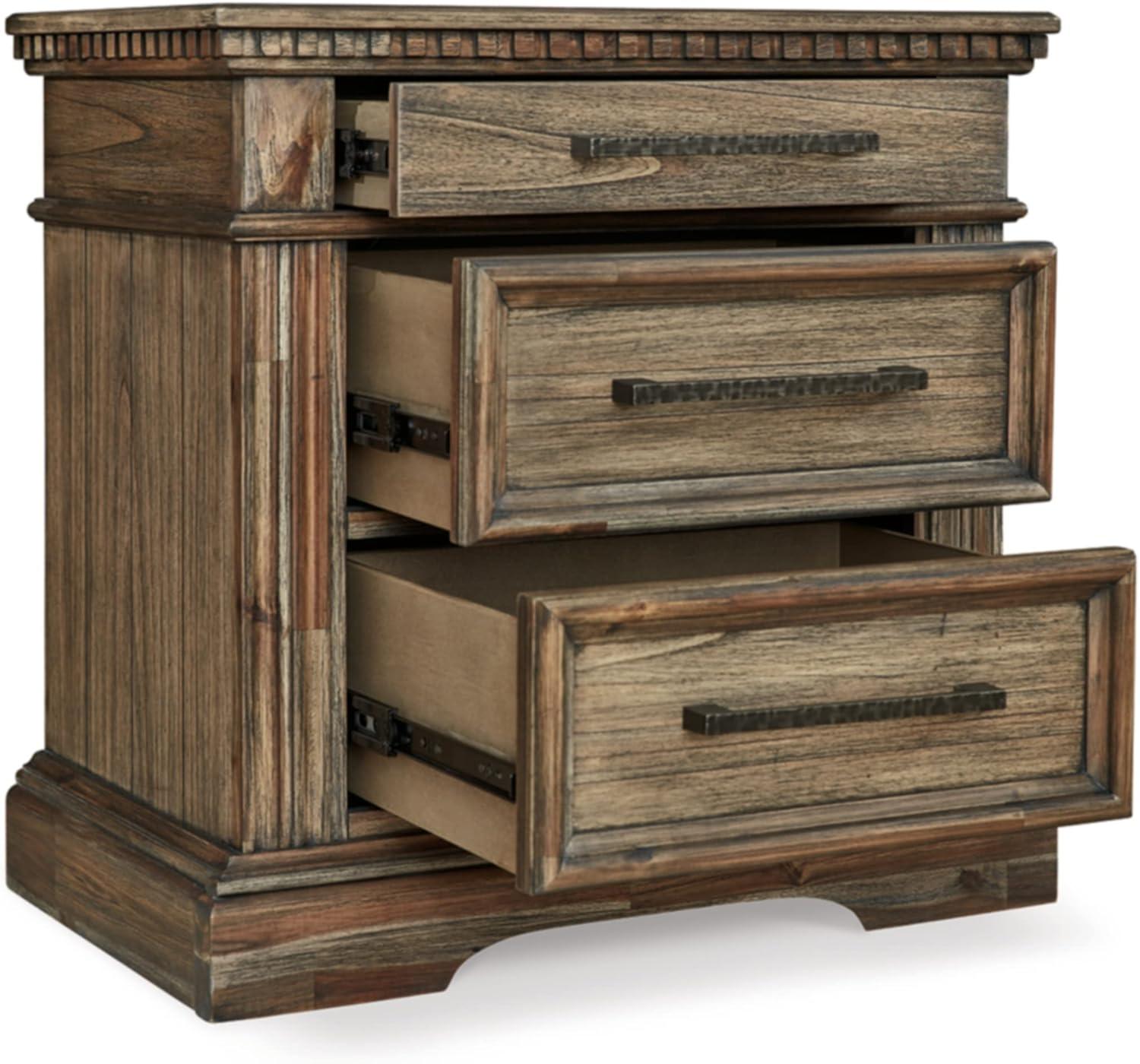 Vintage-Inspired Markenburg 3-Drawer Nightstand with USB Ports, Brown