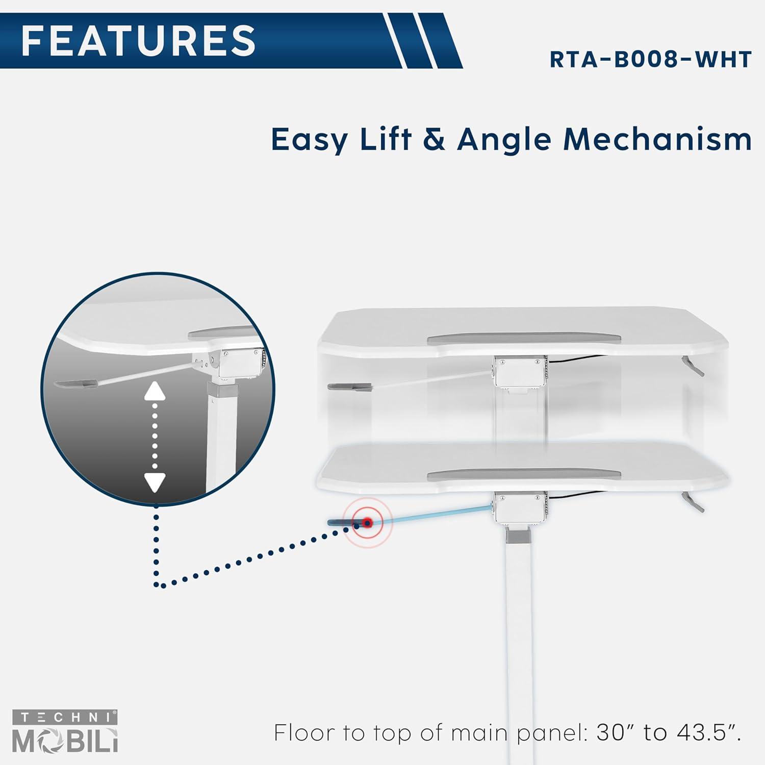 Sit To Stand Mobile Laptop Computer Stand with Height Adjustable White - Techni Mobili