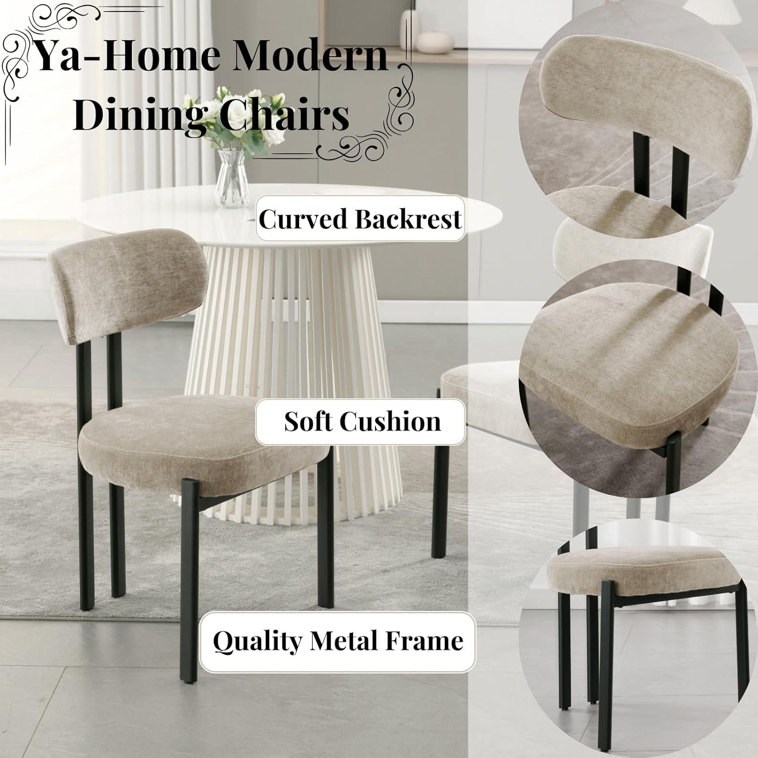 CONCETTA Dining Chairs Set of 4, Kitchen Chairs with Curved Backrest & Metal Legs, Mid Century Modern Round Dining Room Chairs for Vanity, Living Room,Beige