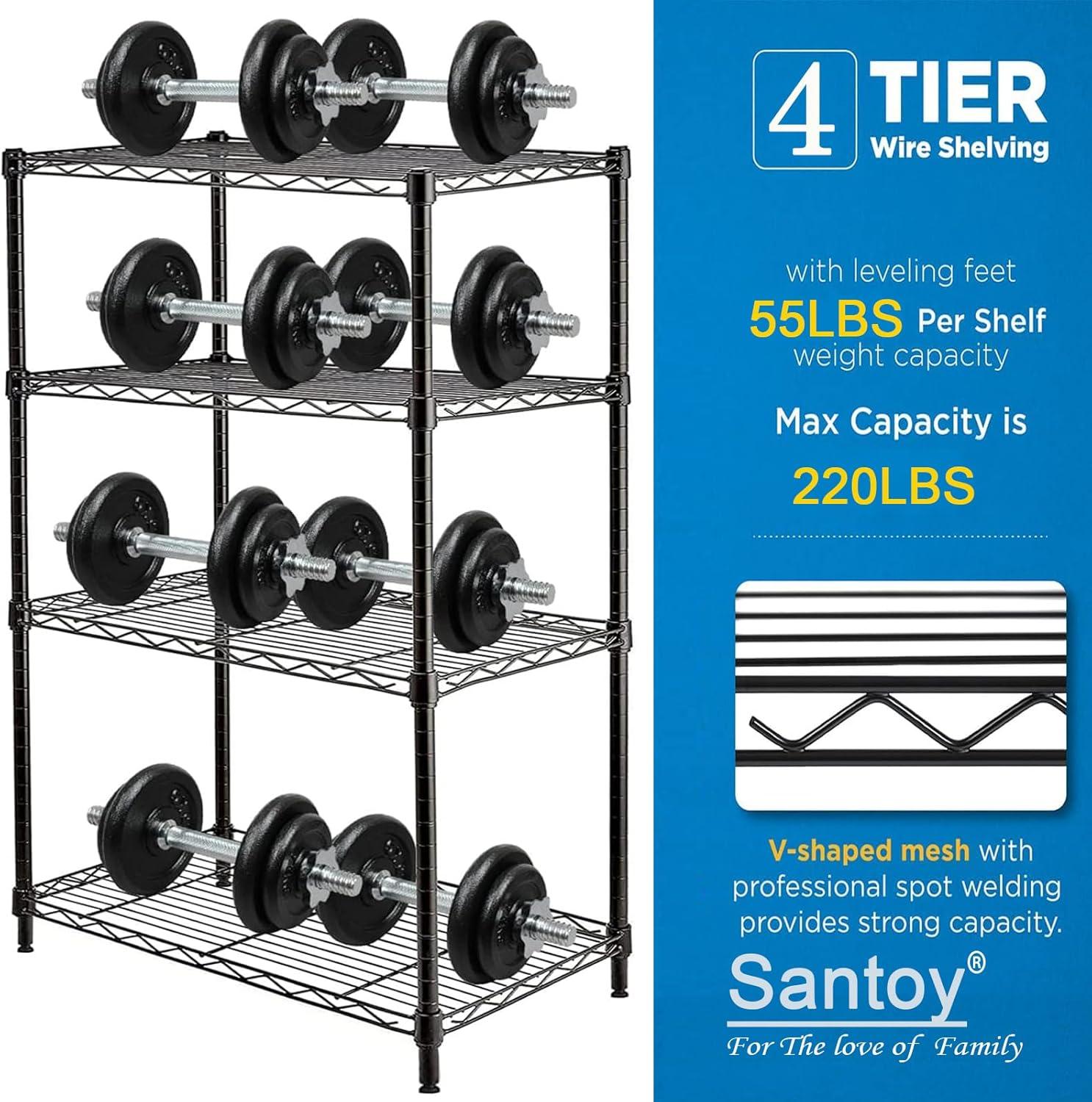 Santoy 3 Tier Storage Shelves Adjustable,Rack Metal Shelf Unit for Kitchen, Bathroom, Pantry, Closet, and Bedroom - Strong Steel Wire Organizer (Black, 17.7" L x 11.8" W x 31.5" H)