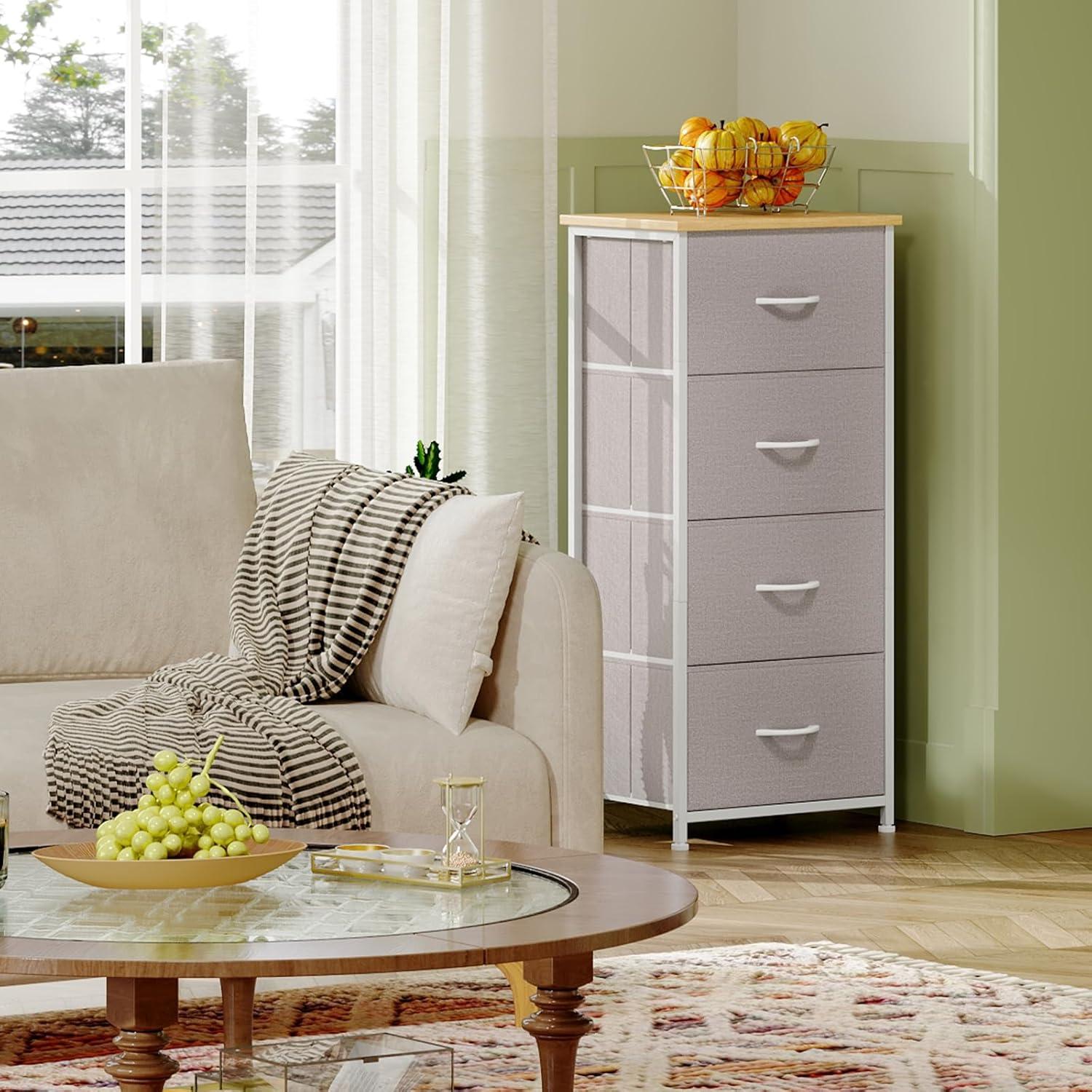 Somdot 4 Drawer Dresser, Chest of Drawers Fabric Vertical Nightstand for Bedroom, Black Rustic Brown