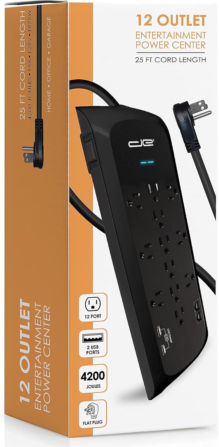 Digital Energy® 12-Outlet Surge Protector Power Strip with 2 USB Ports (6 Ft.) in White