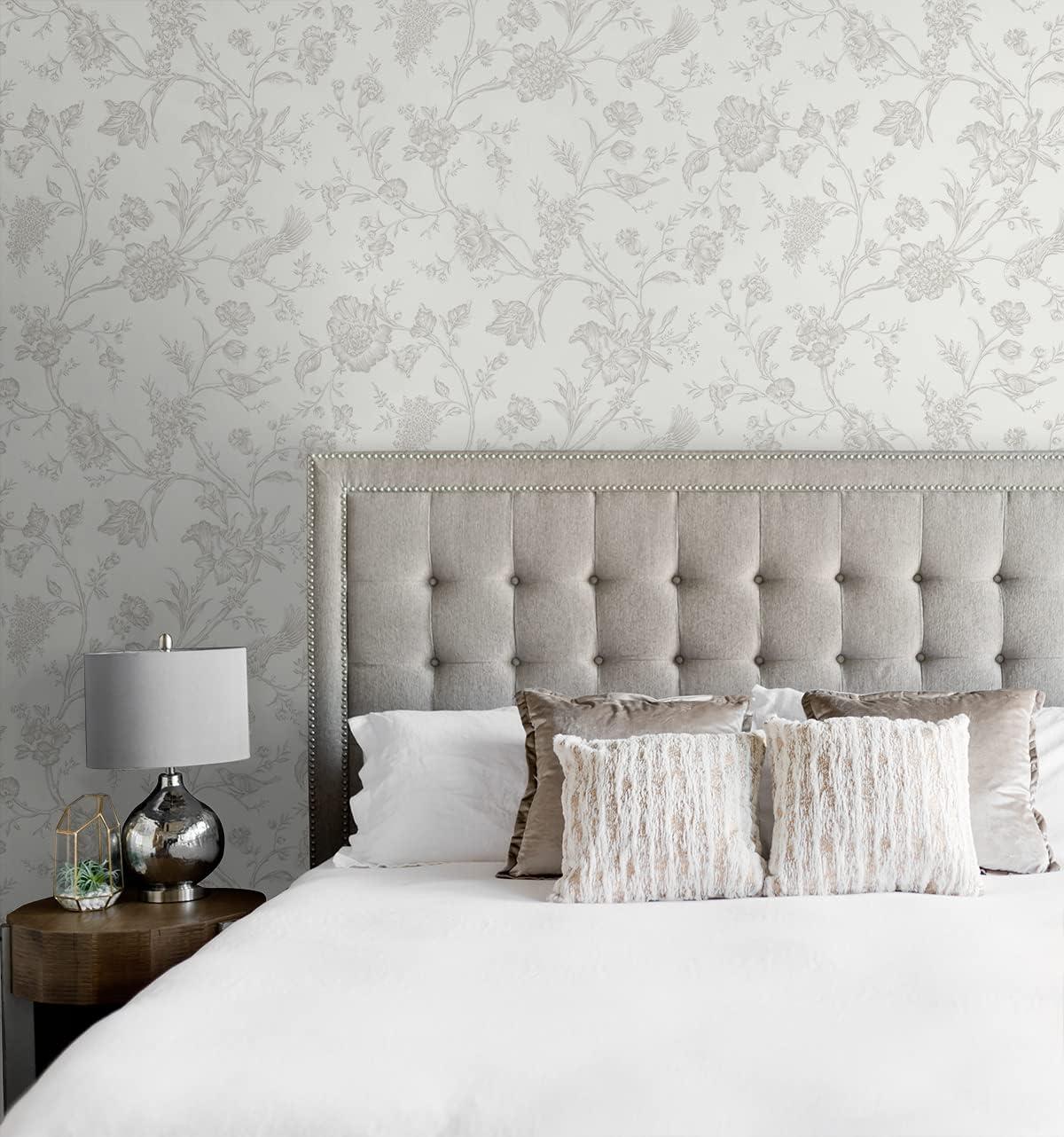 NextWall Harbor Mist Jasmine Chinoiserie Peel and Stick Wallpaper