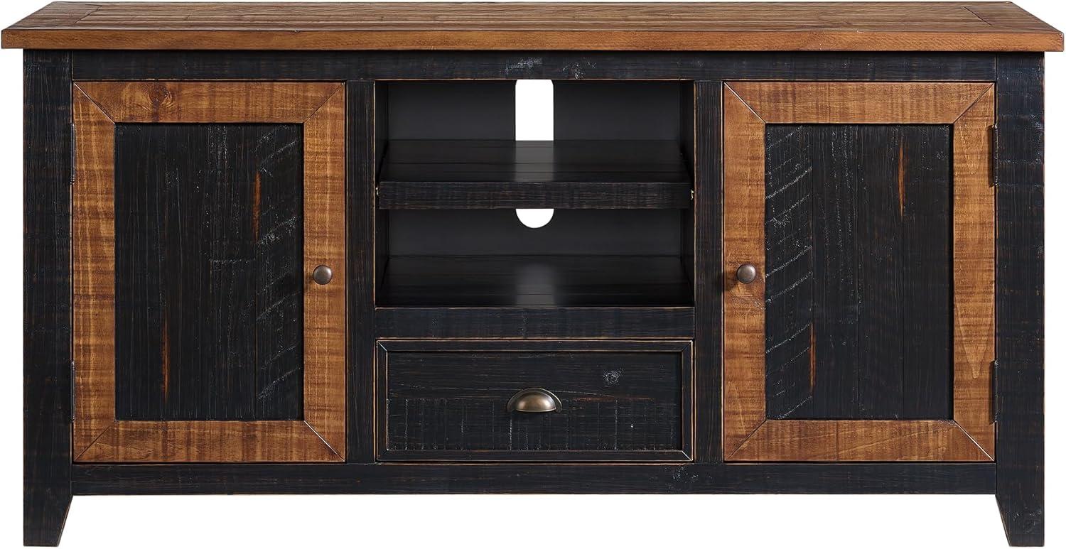 The Gray Barn  Downington Solid Wood 60-inch TV Stand Black and Honey Pine Finish, Wood Finish Adjustable Shelving Nautical & Coastal, Rustic
