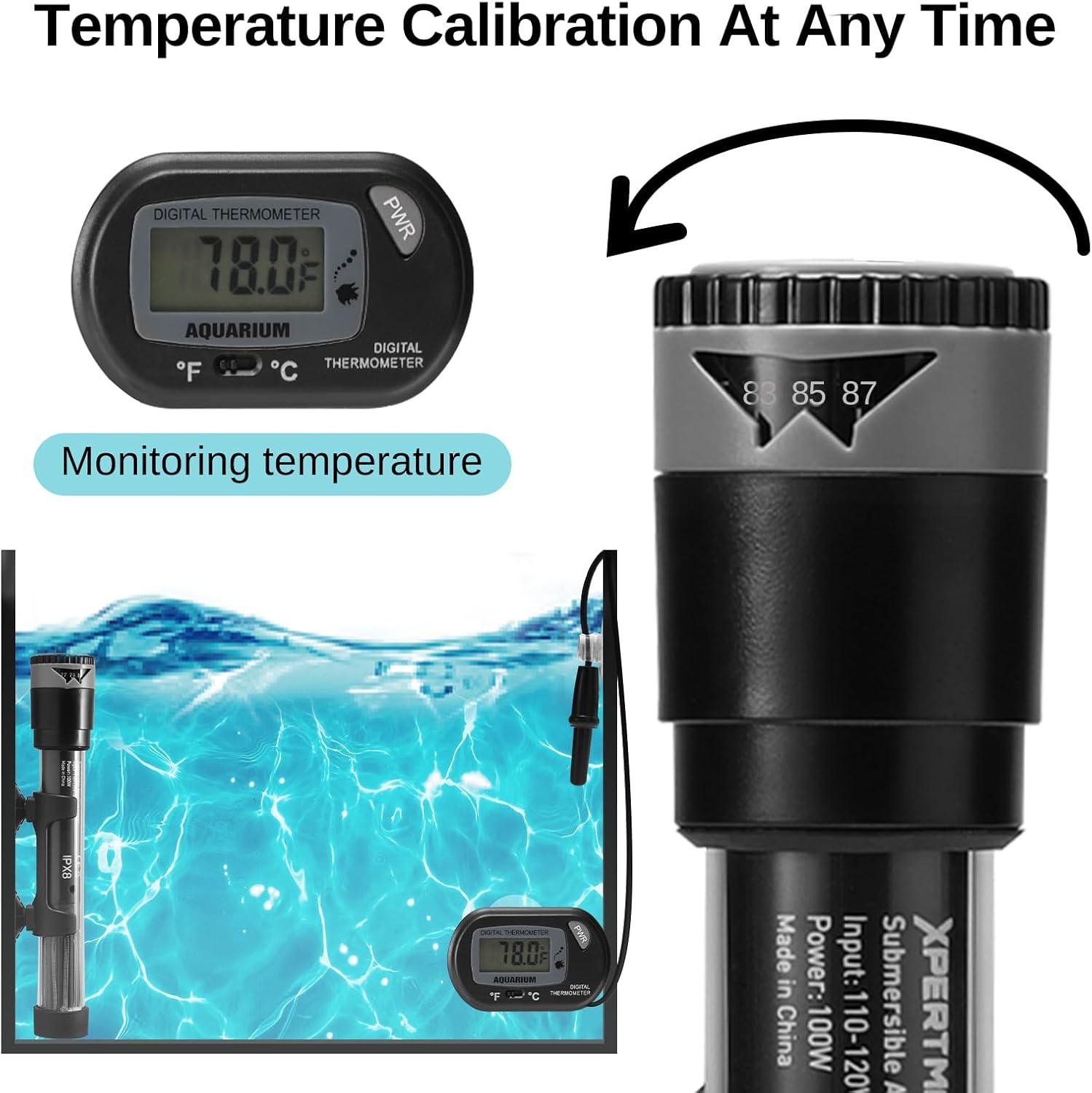 SainSmart XpertMatic Submersible Aquarium Heater, 100W Adjustable Fish Tank Heater Thermostat with Suction Cup, for Marine Saltwater and Freshwater, Up to 20 Gallon Fish Tanks