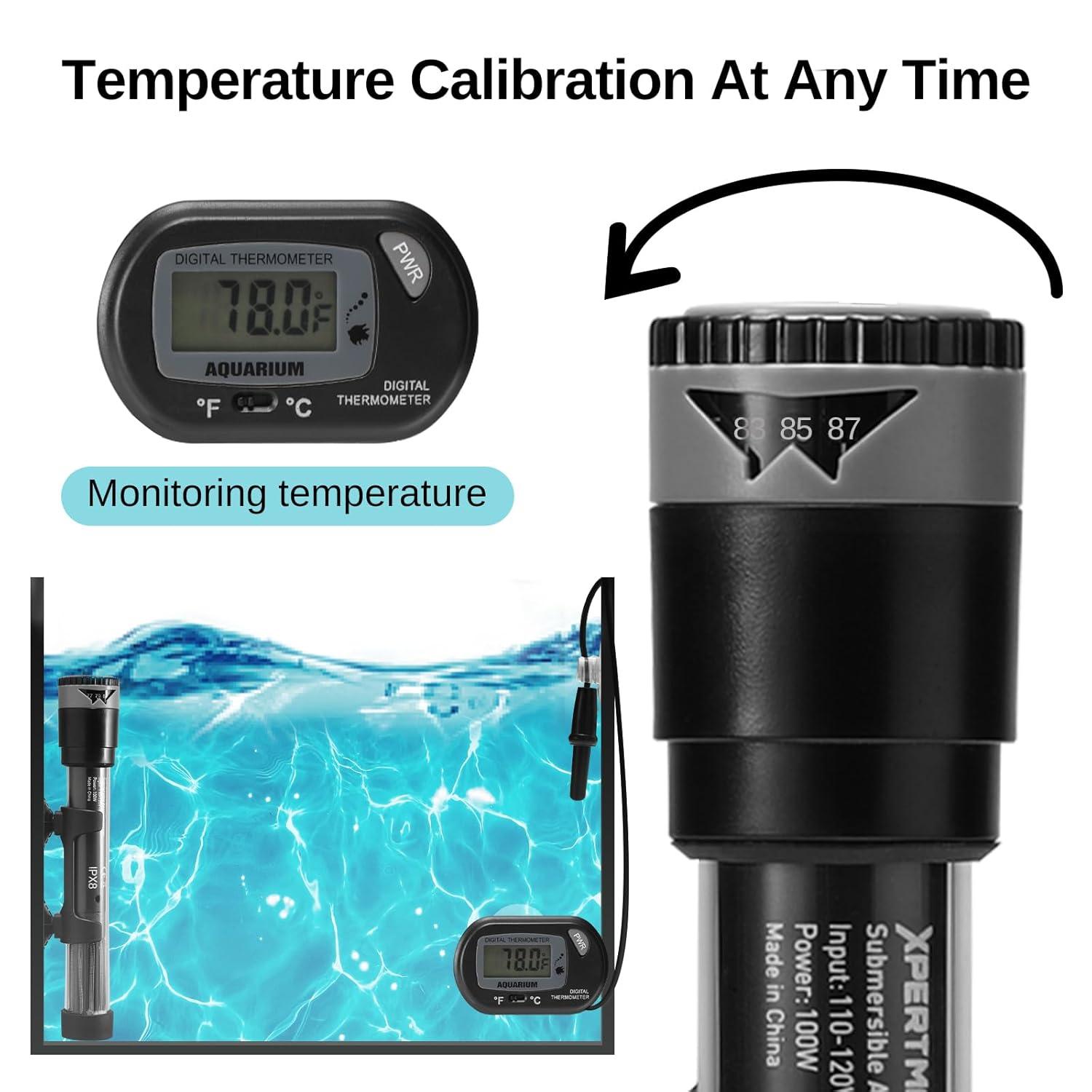 SainSmart XpertMatic Submersible Aquarium Heater, 100W Adjustable Fish Tank Heater Thermostat with Suction Cup, for Marine Saltwater and Freshwater, Up to 20 Gallon Fish Tanks