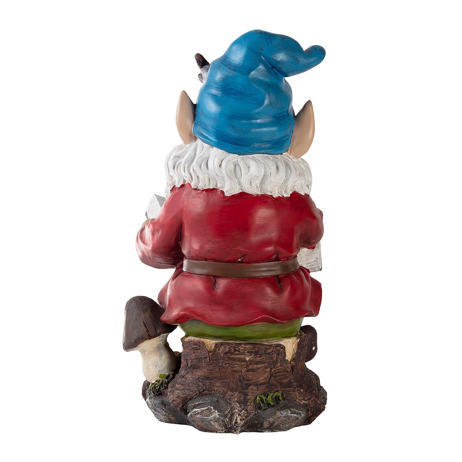 Alpine Corporation 14" Tall Outdoor Garden Gnome Reading a Book Yard Statue Decoration
