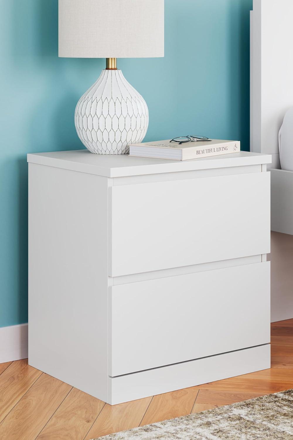 White Modern 2-Drawer Nightstand with Sleek Design