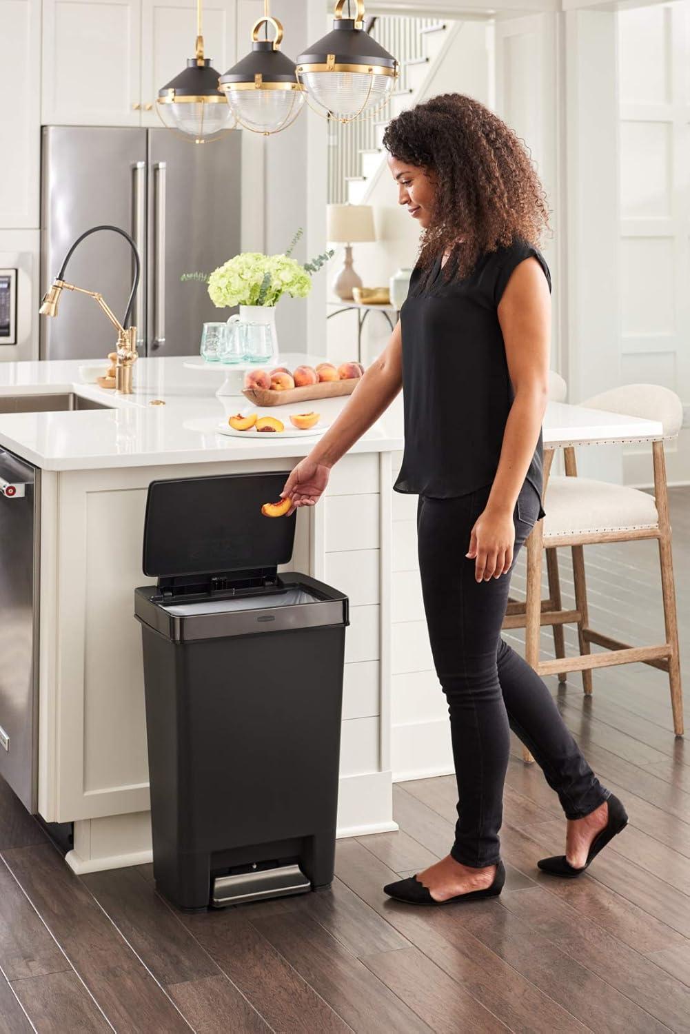 Rubbermaid Premier Series IV Step-On Trash Can for Home and Kitchen, 13 Gallon, Stainless Steel Lid Charcoal, for Home/Kitchen/Hotel/Lobby/Office