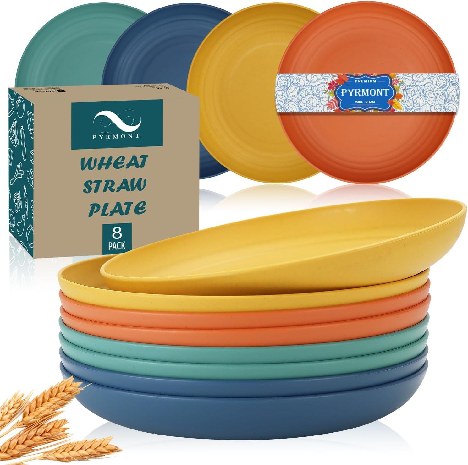 Colorful Wheat Straw 9-Inch Unbreakable Dinner Plates Set of 8