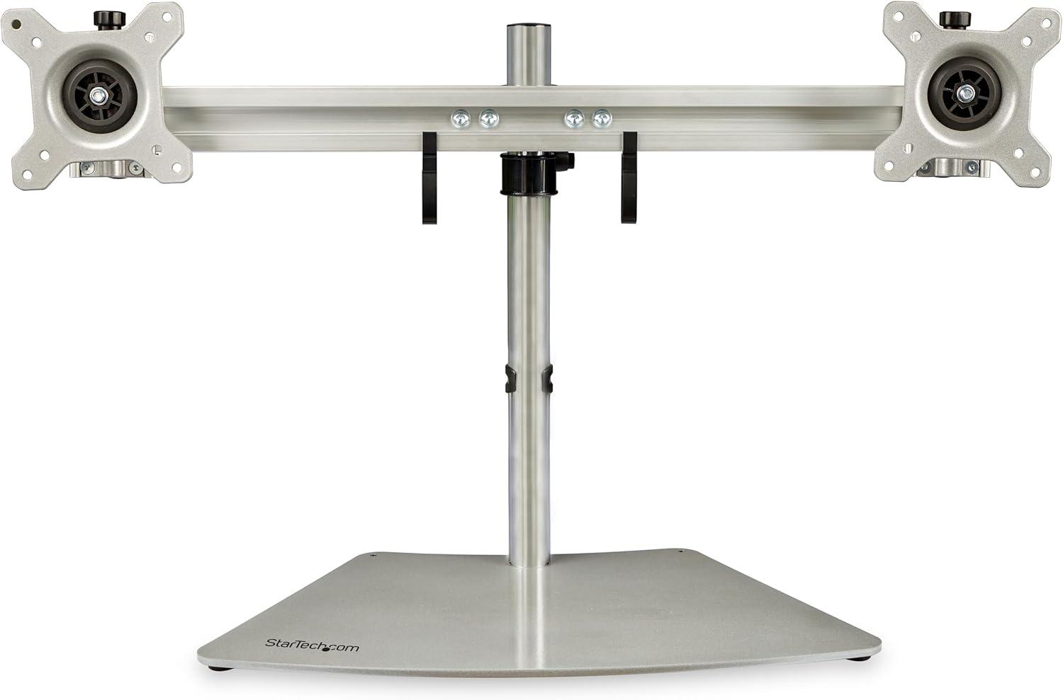 Silver Dual Monitor Stand with Adjustable Height and Tilt