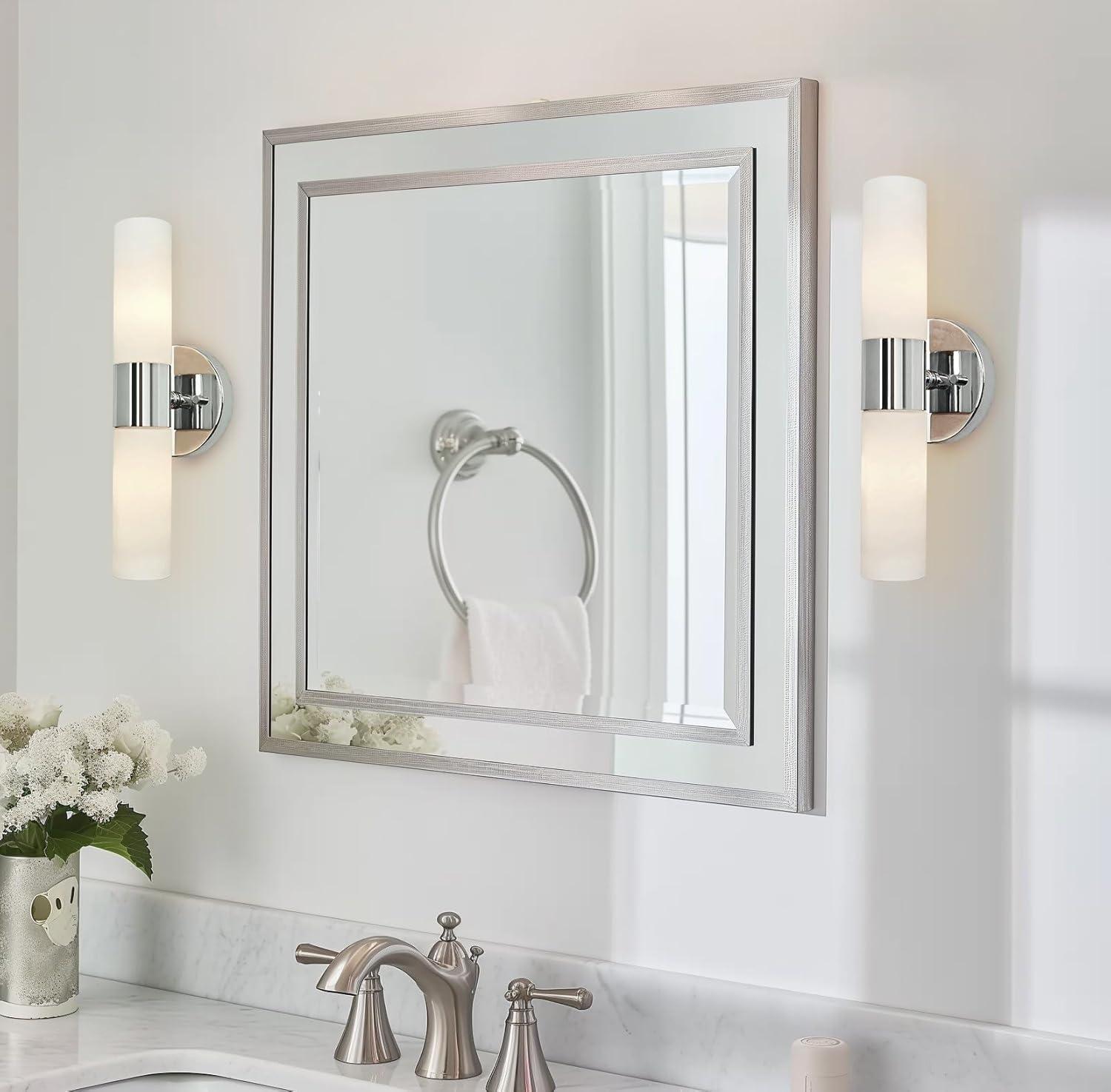 Kira Home Duo 14" Modern Wall Sconce with Frosted Glass Shades, for Bathroom/Vanity, Chrome Finish