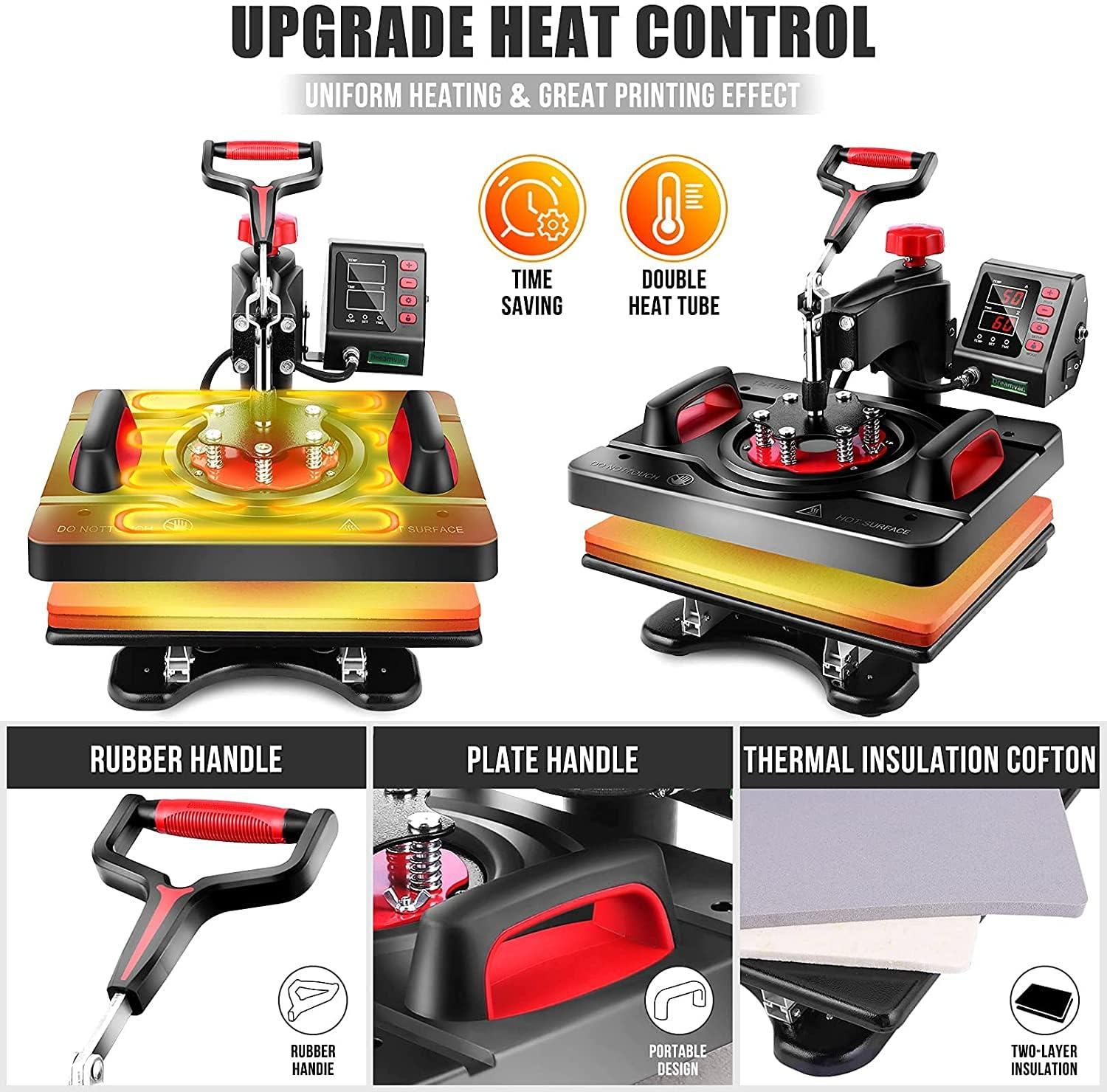 WHUBEFY Heat Press, 15x12 Inch 8 in 1 Shirt Press Multifunction Combo 360° Swing Away Digital Printing Heat Transfer Sublimation Machine Vinyl Heat Press Machine for T Shirts, Cap, Mug, Plate, DIY
