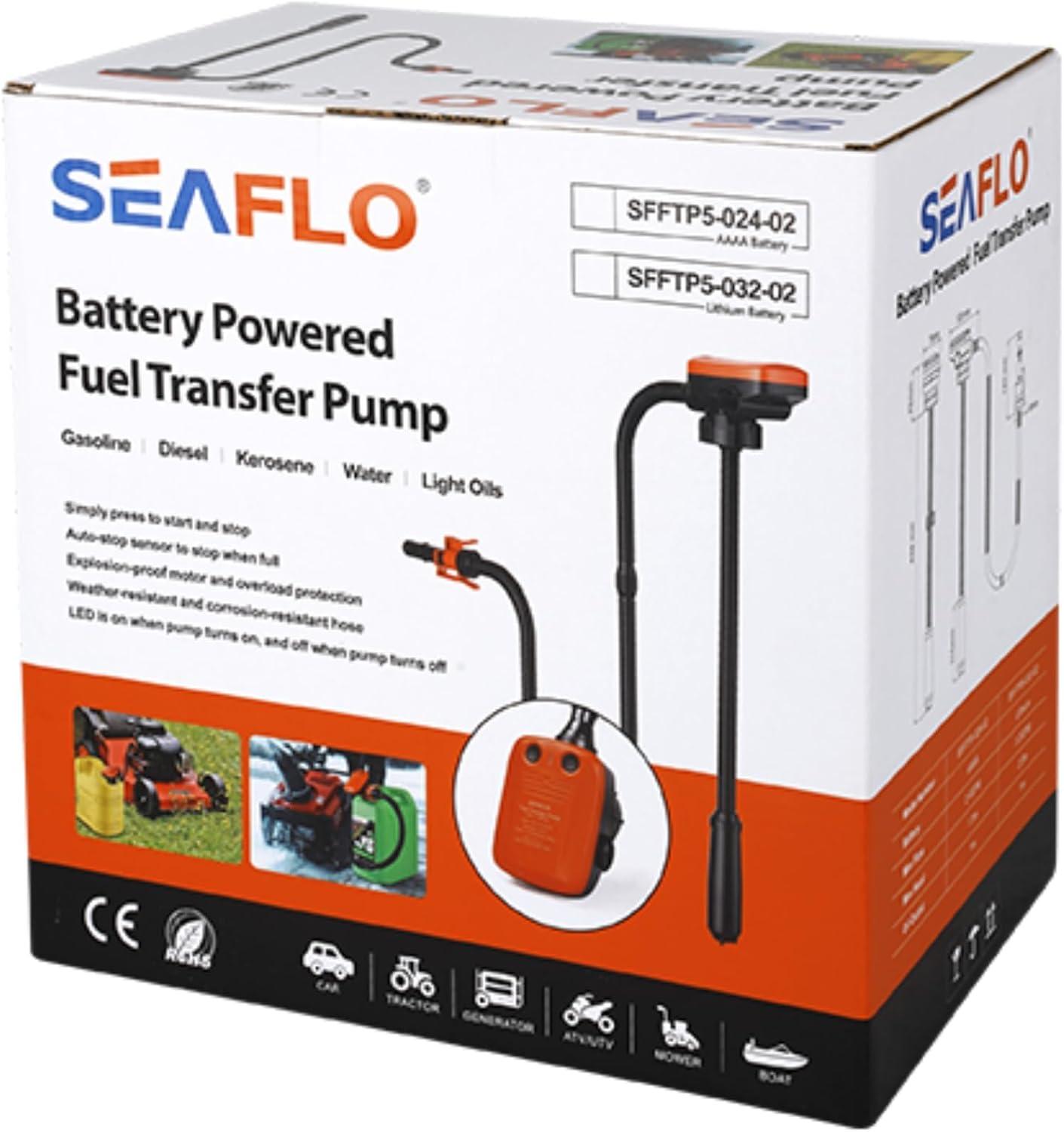 SEAFLO Fuel Pump Transfer Pump (Flow Rate 2.3 GPM - 3.1 GPM) with Hose Suction Pipe Length (18”/ 465mm) and Flexible Discharge Hose Length: 41”/ 1050mm