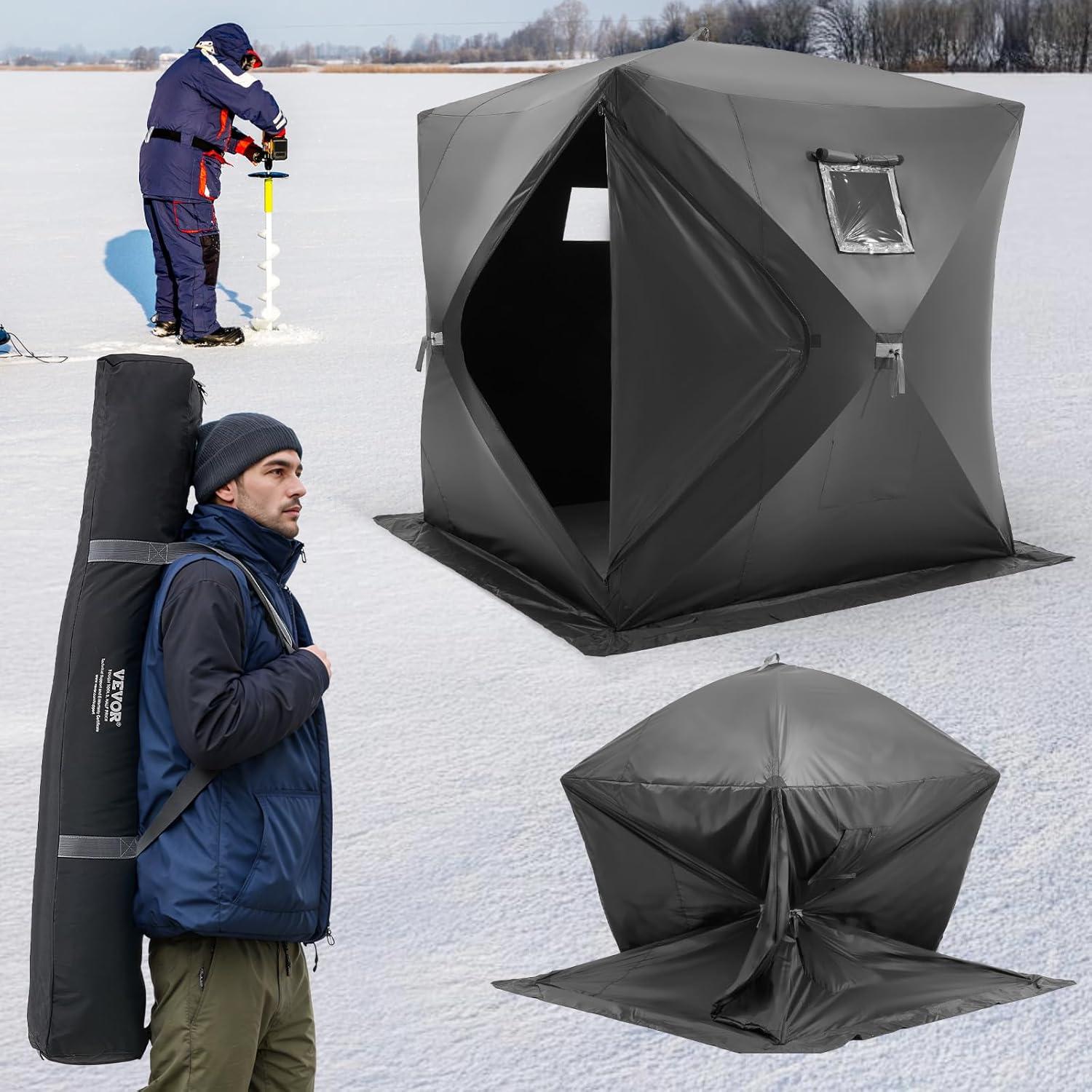 Red Pop-Up 2-Person Insulated Ice Fishing Tent with Carry Bag