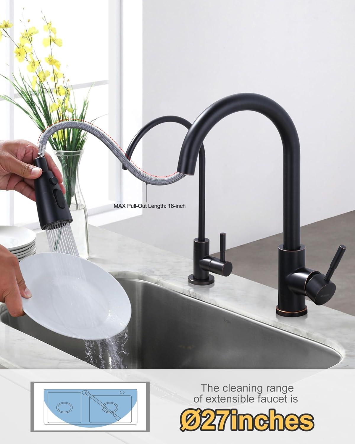 Oil-Rubbed Bronze Stainless Steel Kitchen Faucet with Pull-Out Spray