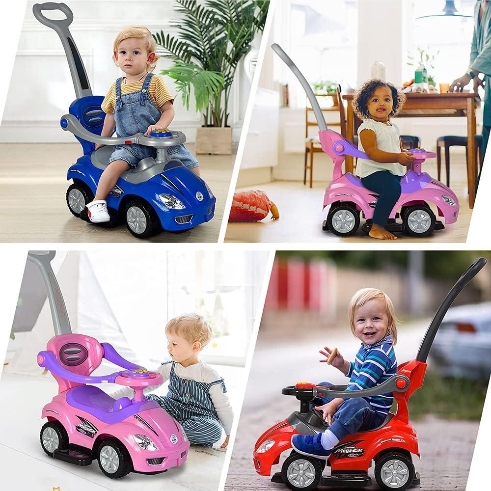 Pink and Purple 3-in-1 Ride-On Push Car for Toddlers