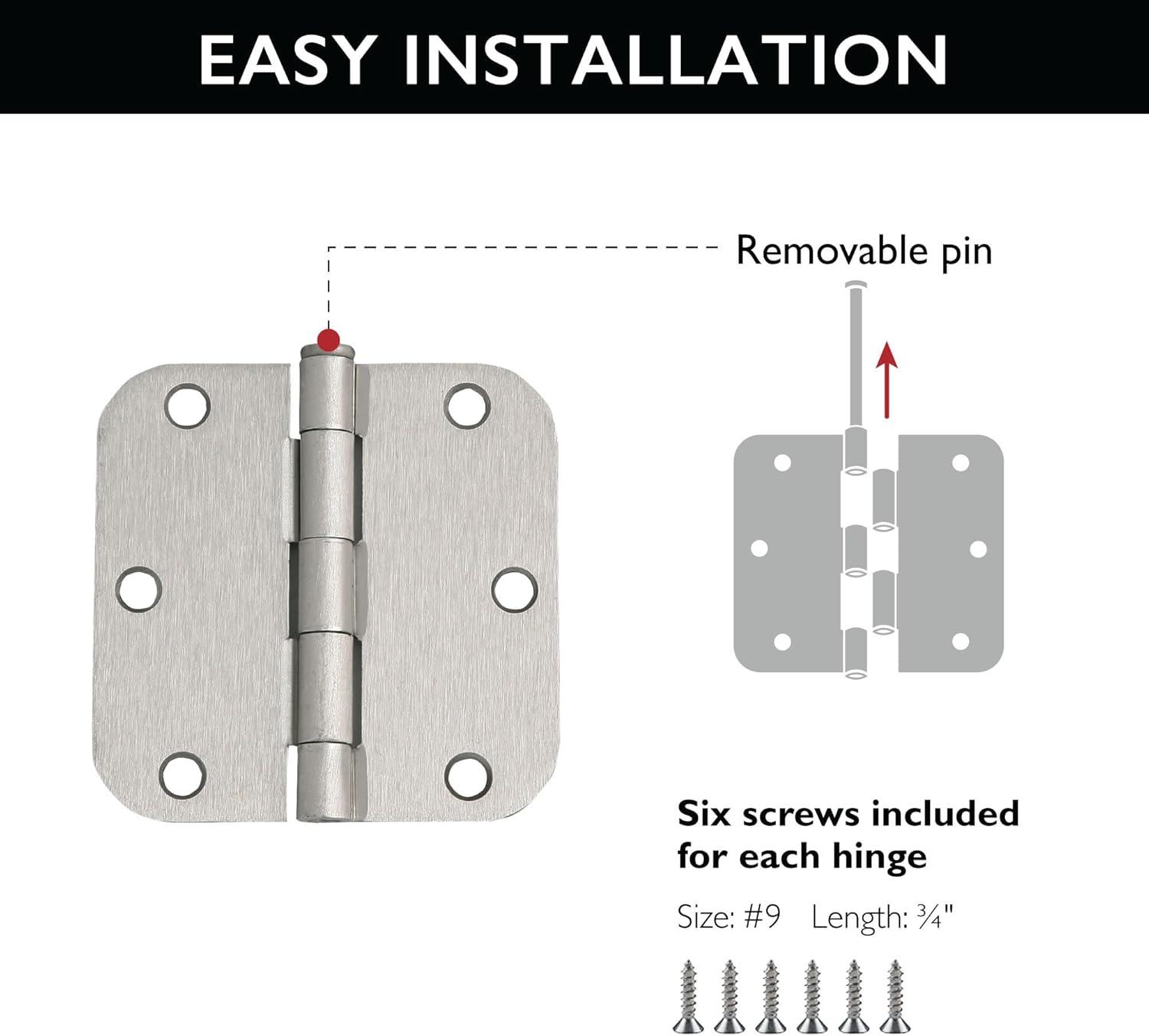 Satin Nickel 3.5-Inch Steel Butterfly Door Hinges, 9-Pack