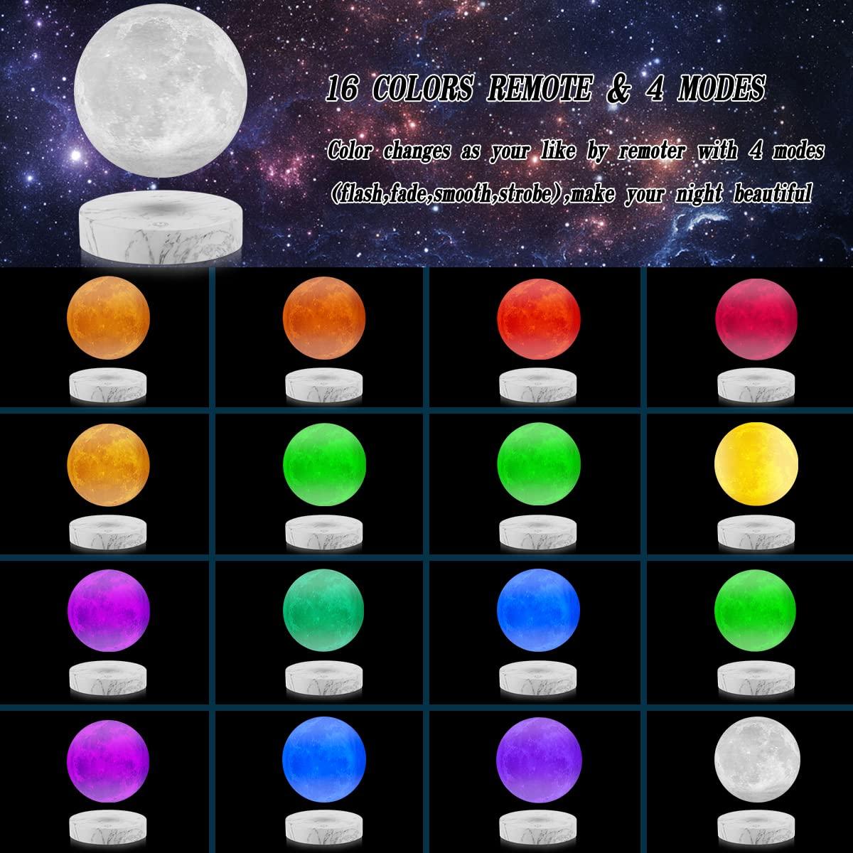 VGAzer Moon Lamp 3D Printing Magnetic Levitating Moon Light Lamps for Home、Office Decor, Creative Gift-6 Inch,Has 16 Colors 20 Modes