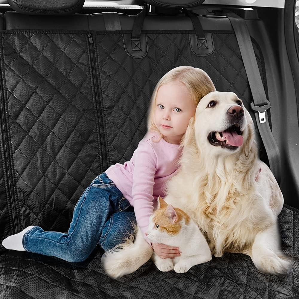 Gray Quilted Waterproof Dog Car Seat Cover for Back Seat