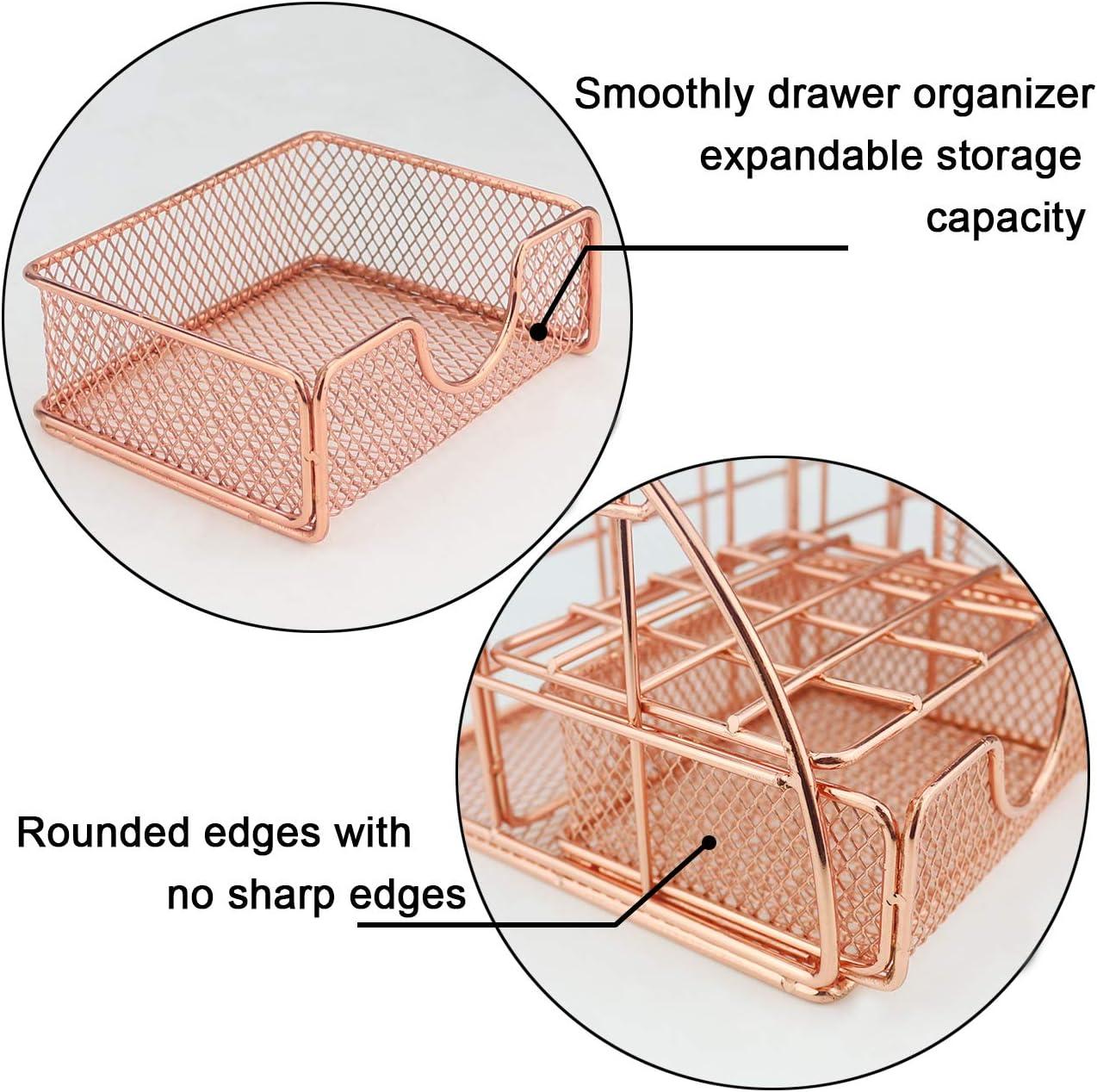 Rose Gold Mesh Desk Organizer with 6 Compartments and Drawer