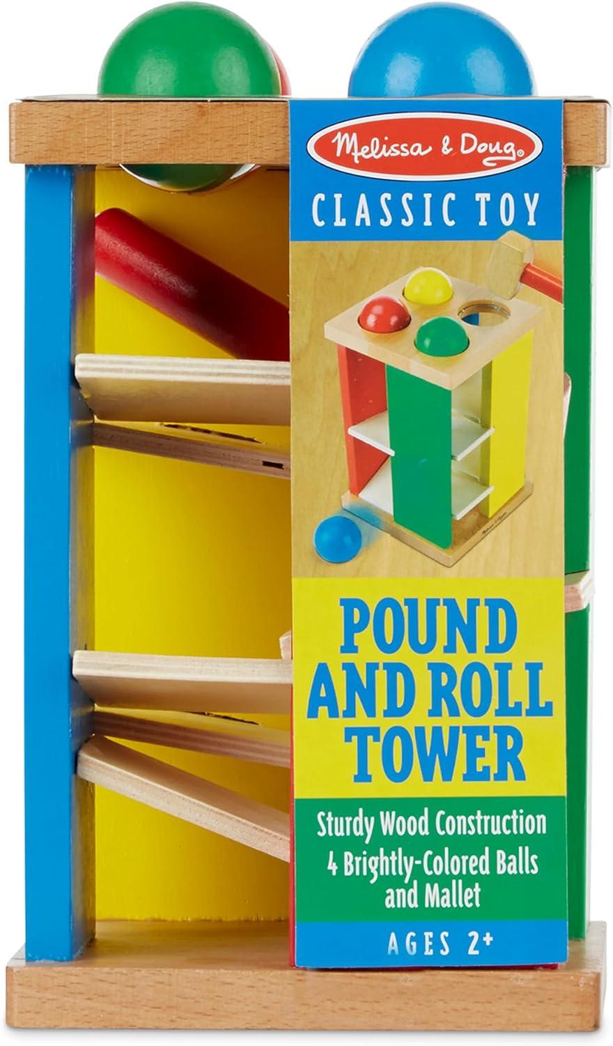 Melissa & Doug Deluxe Pound and Roll Wooden Tower Toy With Hammer